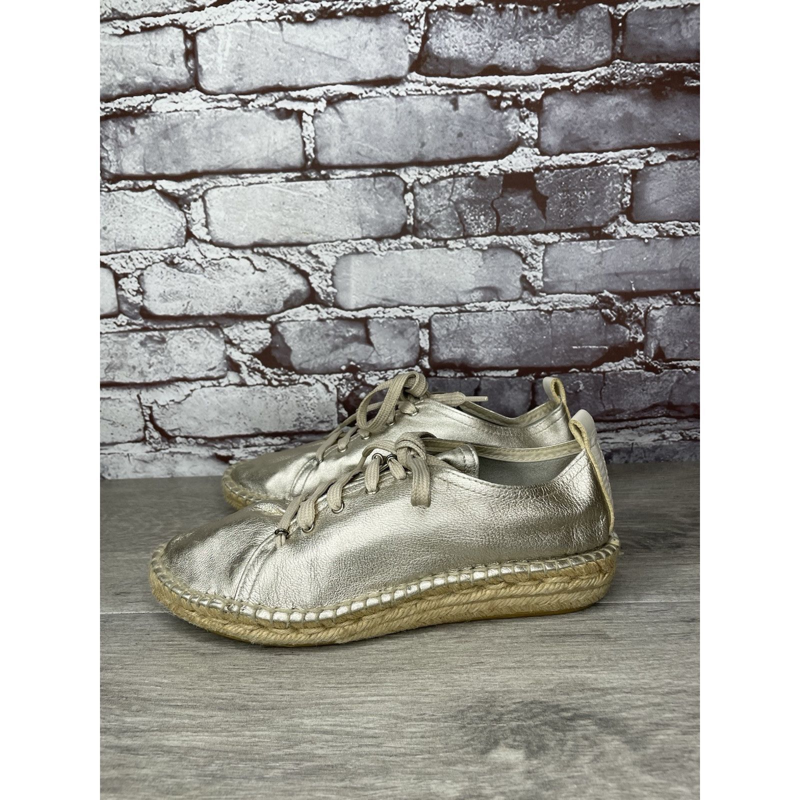 Other Maypol Silver Leather Espadrilles Casual Lace Up Shoes Women Size US 7.5 / IT 37.5 - 11 Thumbnail