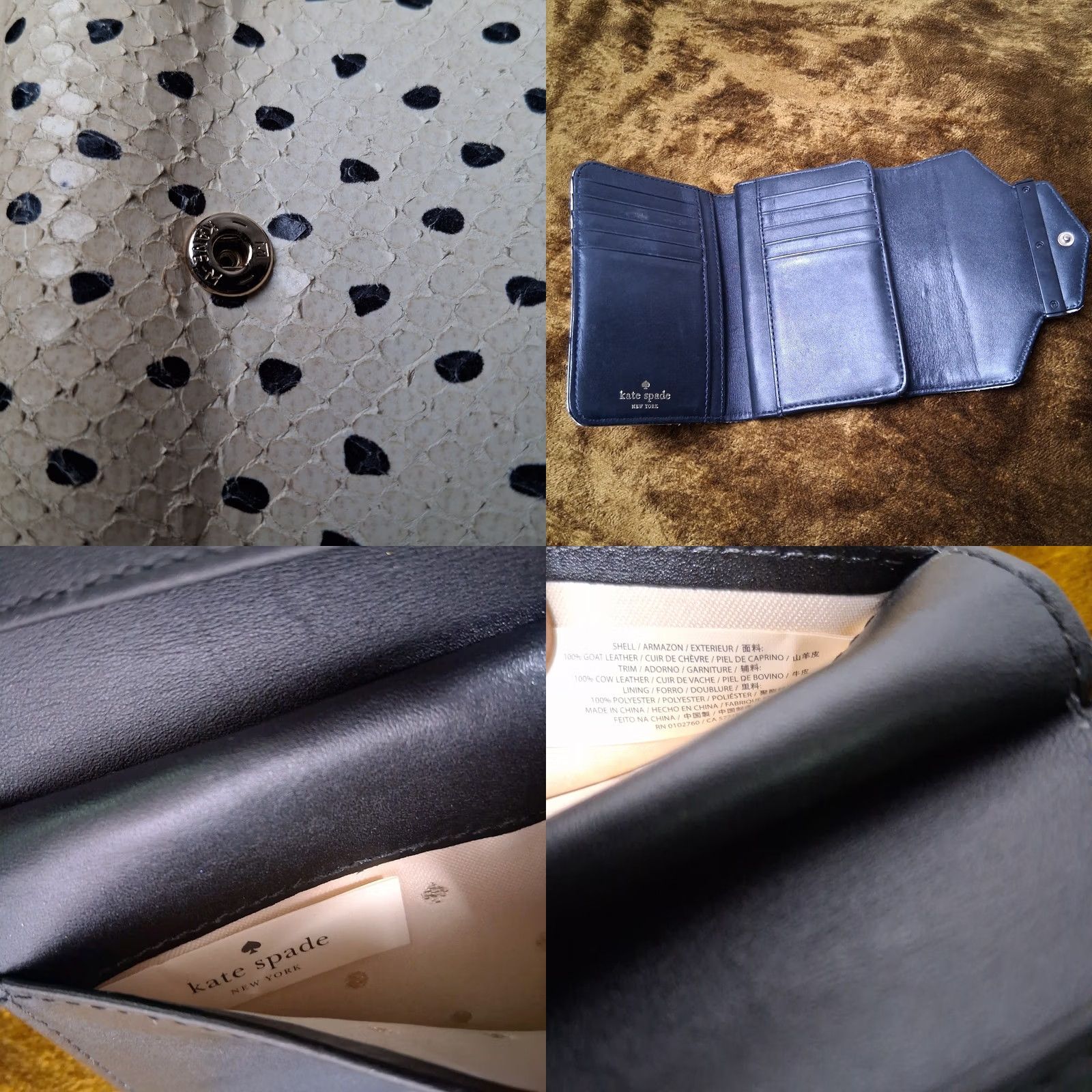 Vintage VINTAGE kate spade new york Kennedy Street Snake Wallet Trifold Ivory Black Dots Leather Woman Wallet Size ONE SIZE - 9 Thumbnail