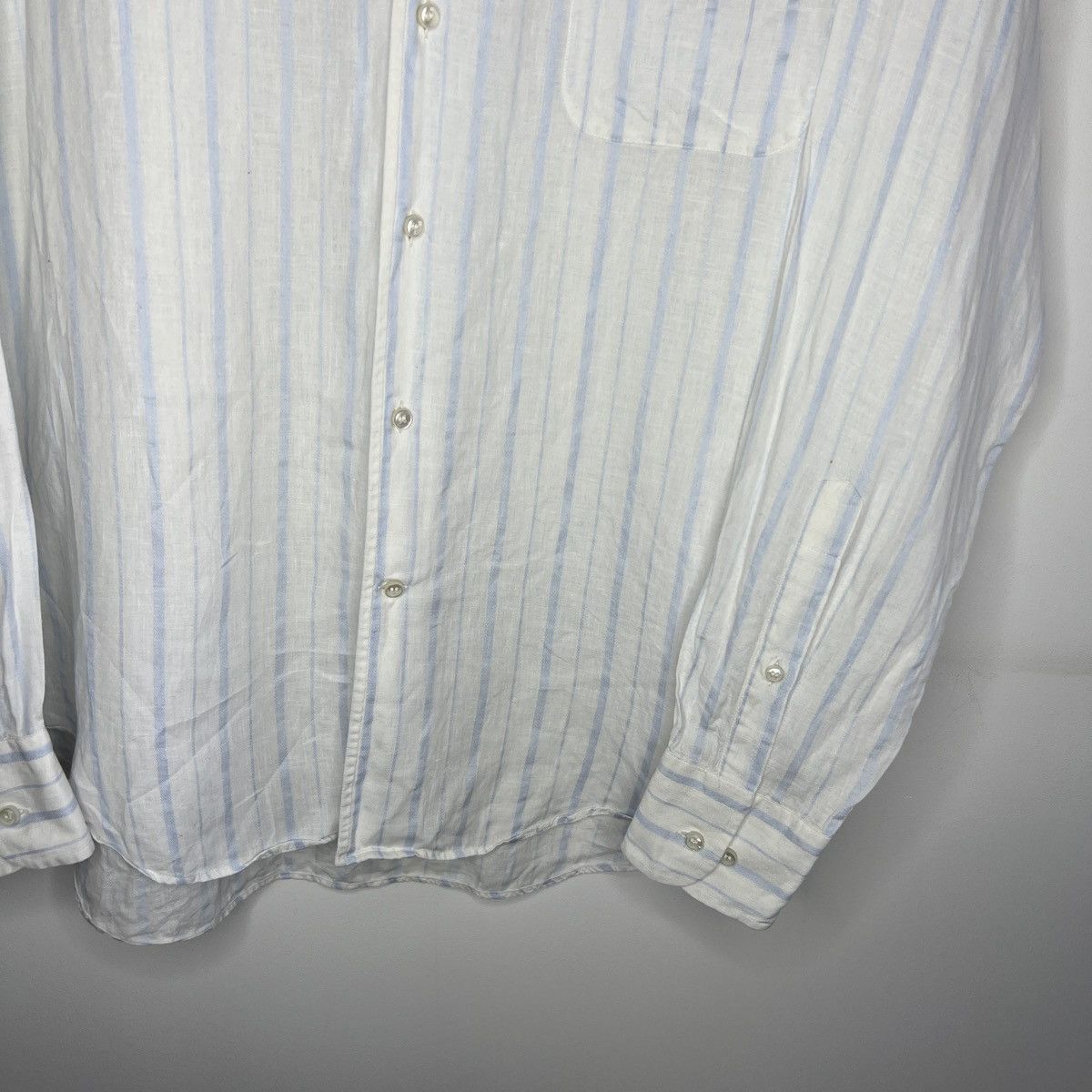 Loro Piana Loro Piana Light Blue White Old money Linen Shirt Button Up Size US L / EU 52-54 / 3 - 6 Thumbnail