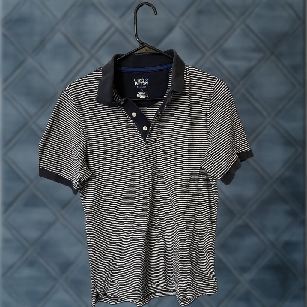 Croft & Barrow Croft & Barrow Polo Shirt Mens Blue Striped Short Sleeve S 100% Cotton Easy Care Button Collar Polo Golf Casual Mens Size US S / EU 44-46 / 1 - 1 Thumbnail