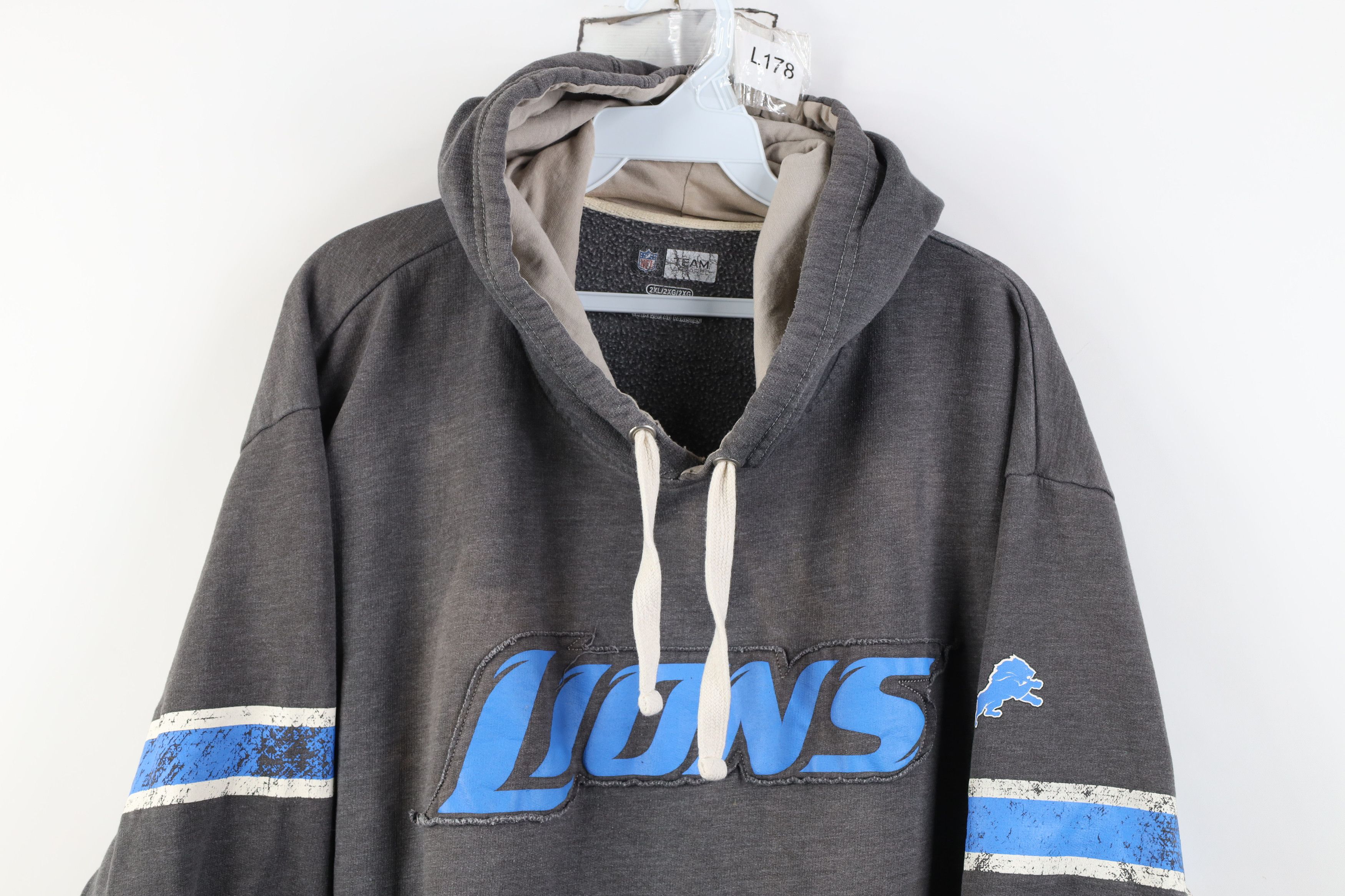 Vintage Vintage Y2K NFL Spell Out Detroit Lions Football Hoodie Gray Size XXL / US 16-18 / IT 52-54 - 2 Thumbnail