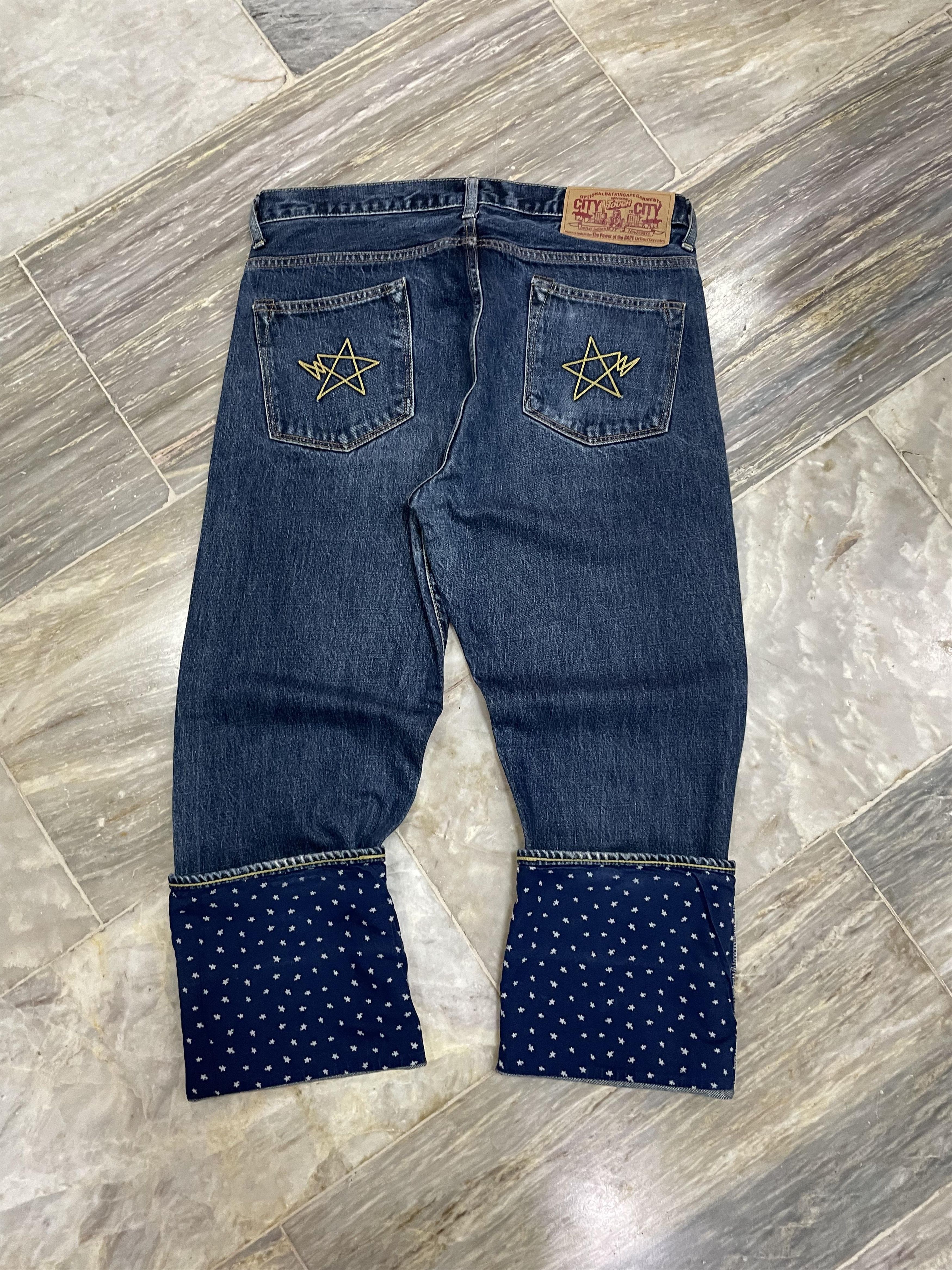Bape Bapesta Embroidery - Monogram Fold Denim Pants Size US 35 - 6 Thumbnail
