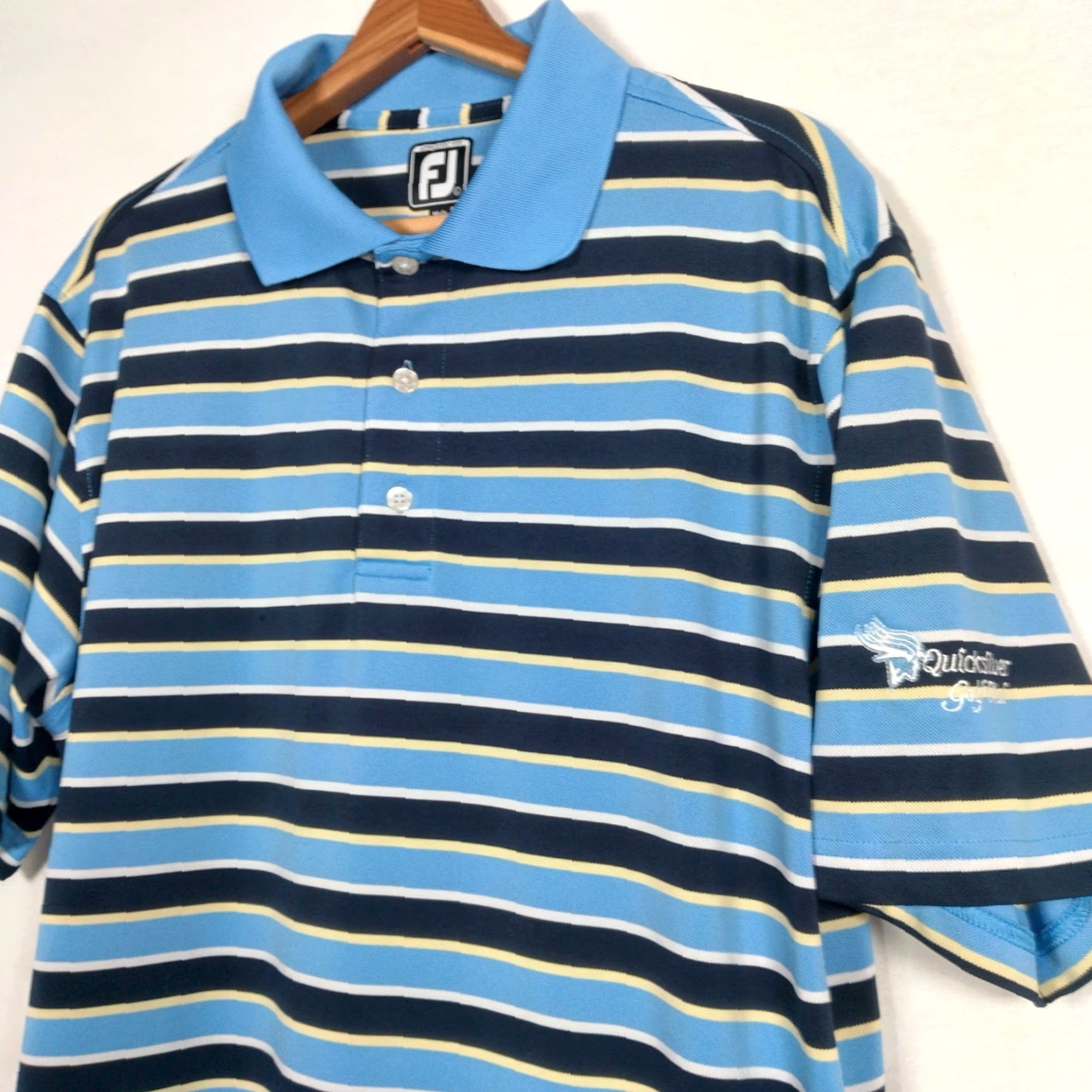 Footjoy FootJoy Polo Shirt Men L Striped Blue Polyester Blend Embroidered Quicksilver Golf Club Vintage PA Country Club Golf Size US L / EU 52-54 / 3 - 2 Thumbnail