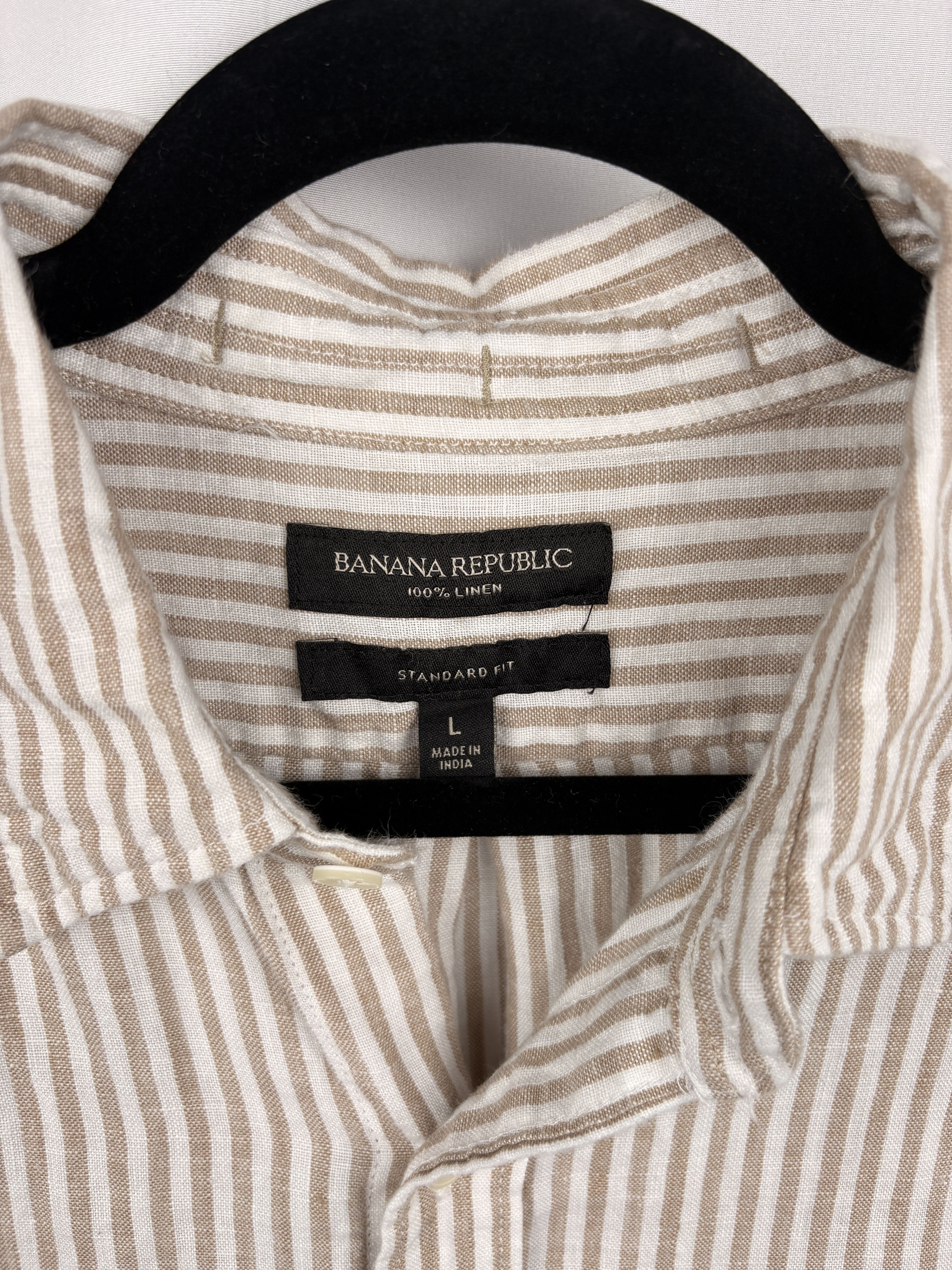 Banana Republic Men’s Banana Republic 100% Linen Shirt Tan White Stripe Size US L / EU 52-54 / 3 - 4 Thumbnail