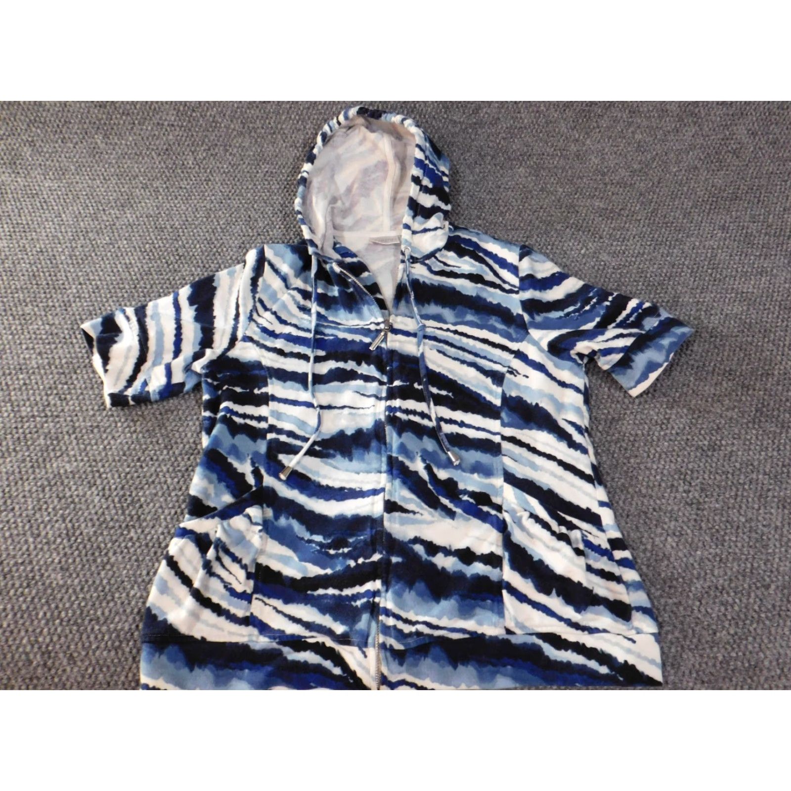 Vintage Chico's Jacket Women Regular Size 1 Blue Zip Striped Cotton Knit Stretch Mid-Length Casual Designer Size XS / US 0-2 / IT 36-38 - 2 Thumbnail