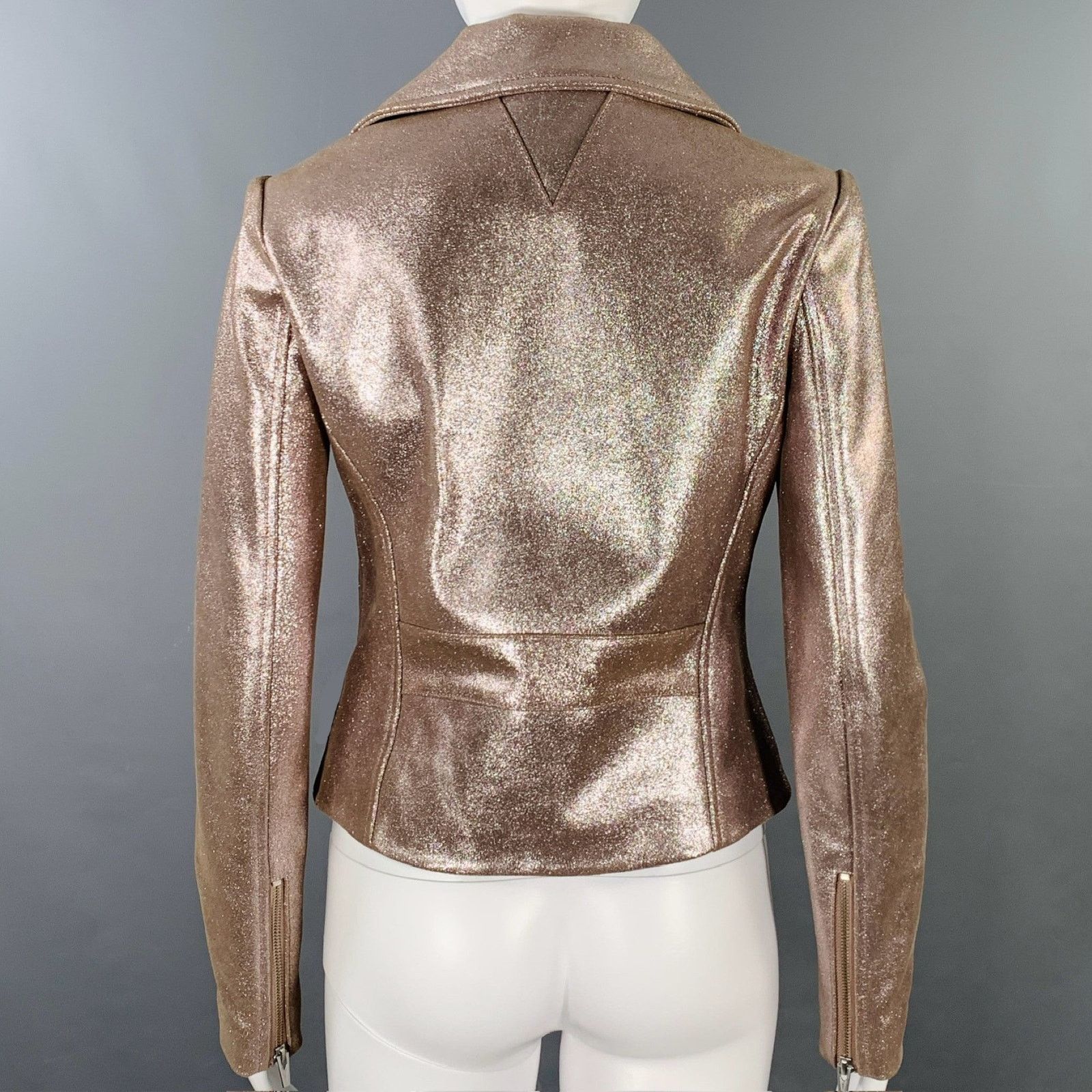 VEDA VEDA Size S Gold Rose Metallic Leather Biker Jacket Size S / US 4 / IT 40 - 3 Thumbnail