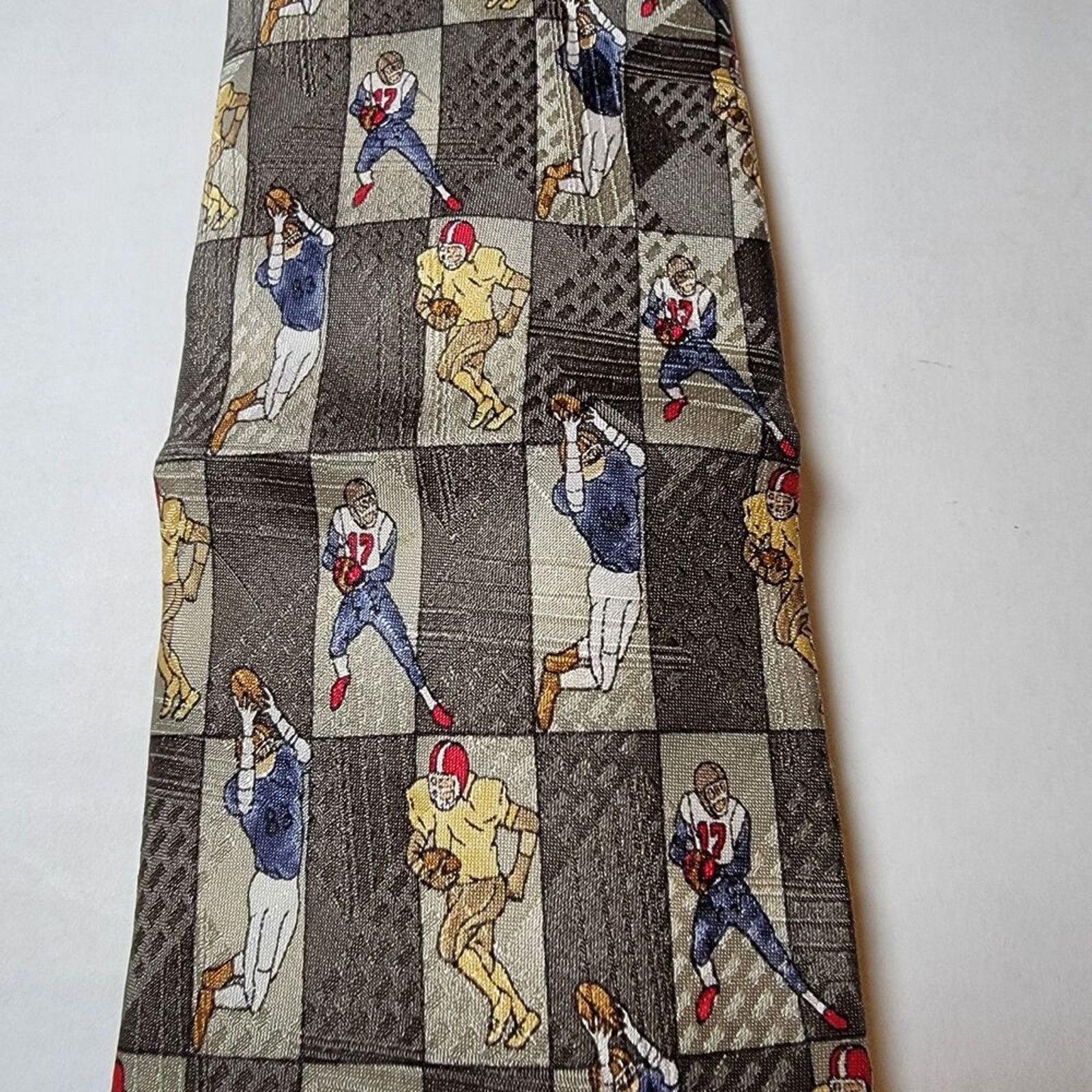 Class Club Class Club Tie Green Squares Football Players - 100% Silk Size ONE SIZE - 1 Thumbnail