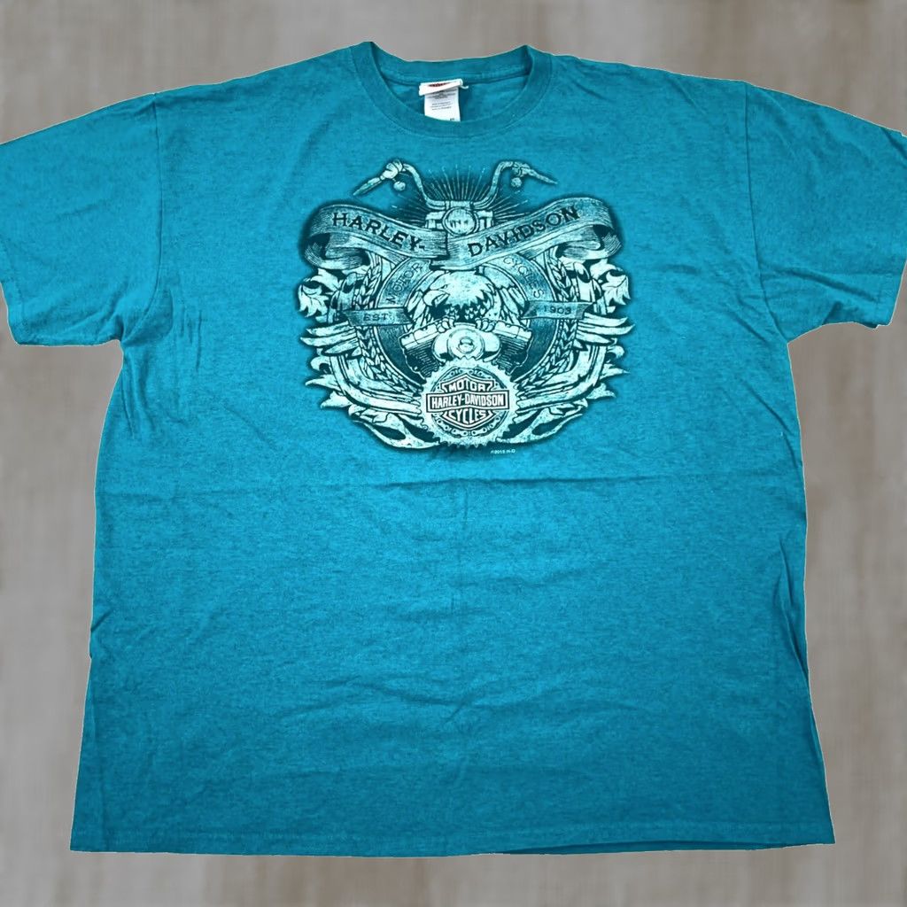 Harley Davidson Harley-Davidson Shirt Men Blue Teal Graphic Print 80s Biker Motorcycle Tee XL Adults Size US XL / EU 56 / 4 - 1 Thumbnail