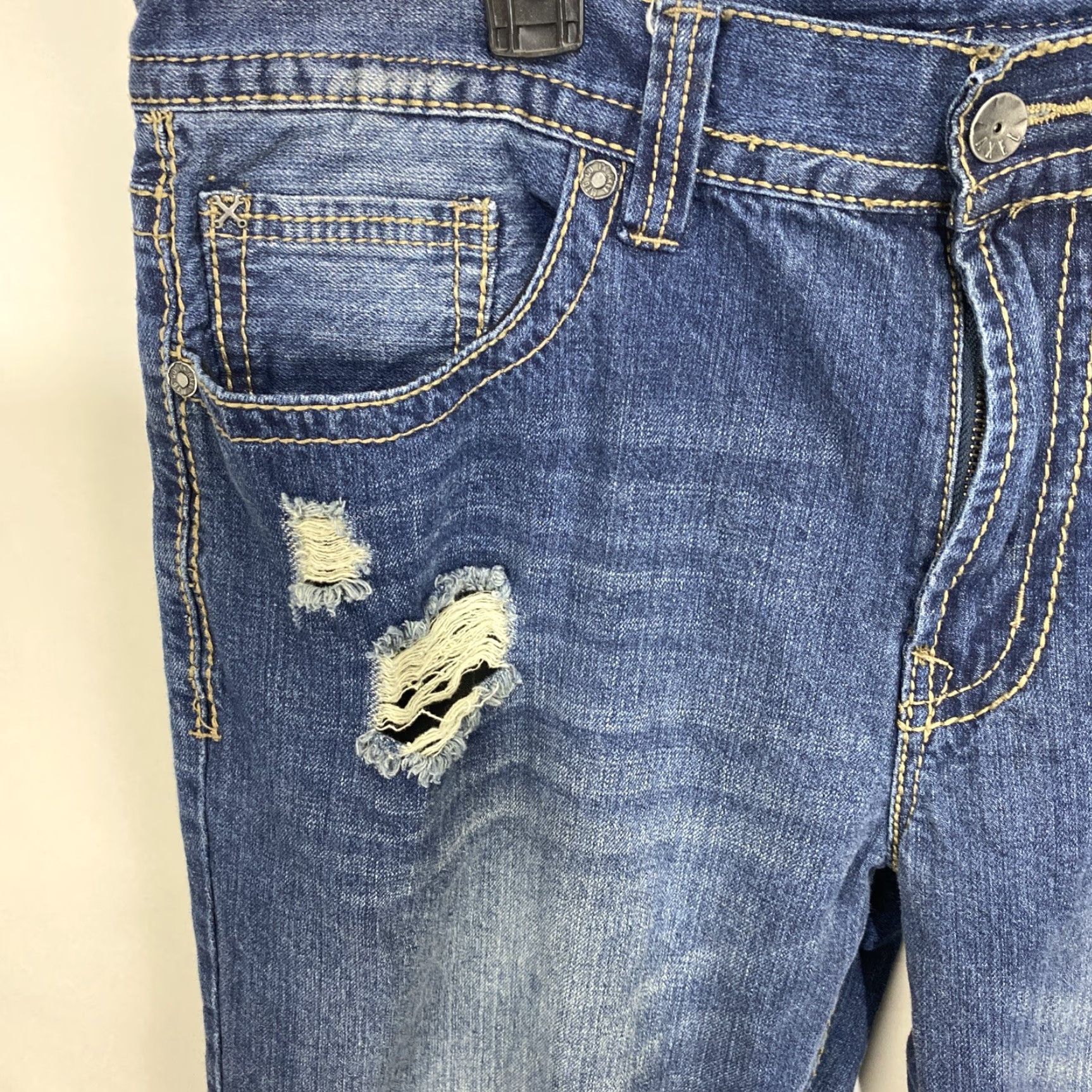 Vintage TK Axel Treadwell Relaxed Straight Leg Jeans Mens 38x32 Blue Distressed Denim Cotton Stretch 5-Pocket Designer Rock USA Cowboy Size US 38 / EU 54 - 2 Thumbnail