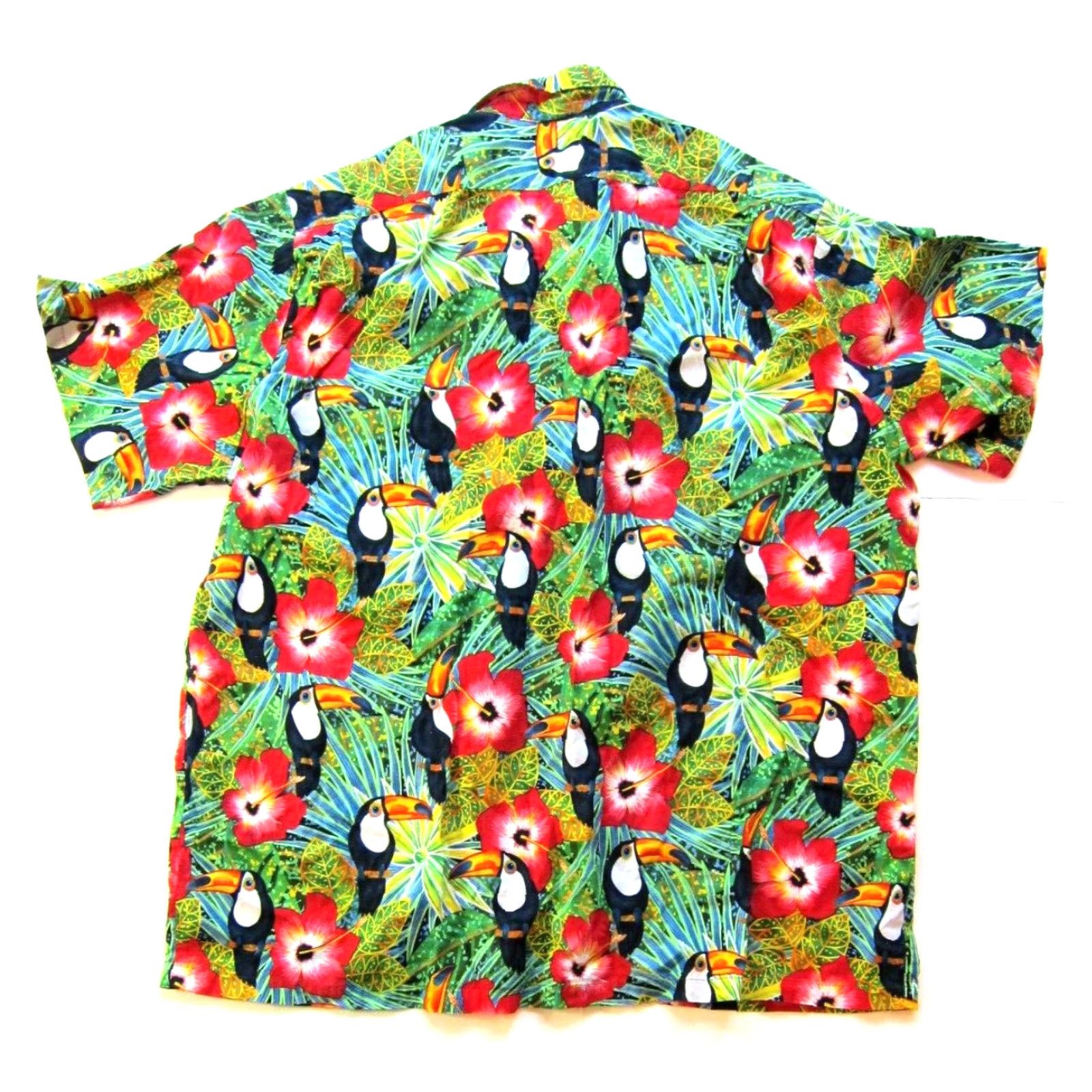 Vintage Vtg Seawind Shirt 3X Hawaiian Short Sleeve Cotton Red Green Floral Toucan Bird Mens Size US XXL / EU 58 / 5 - 2 Thumbnail