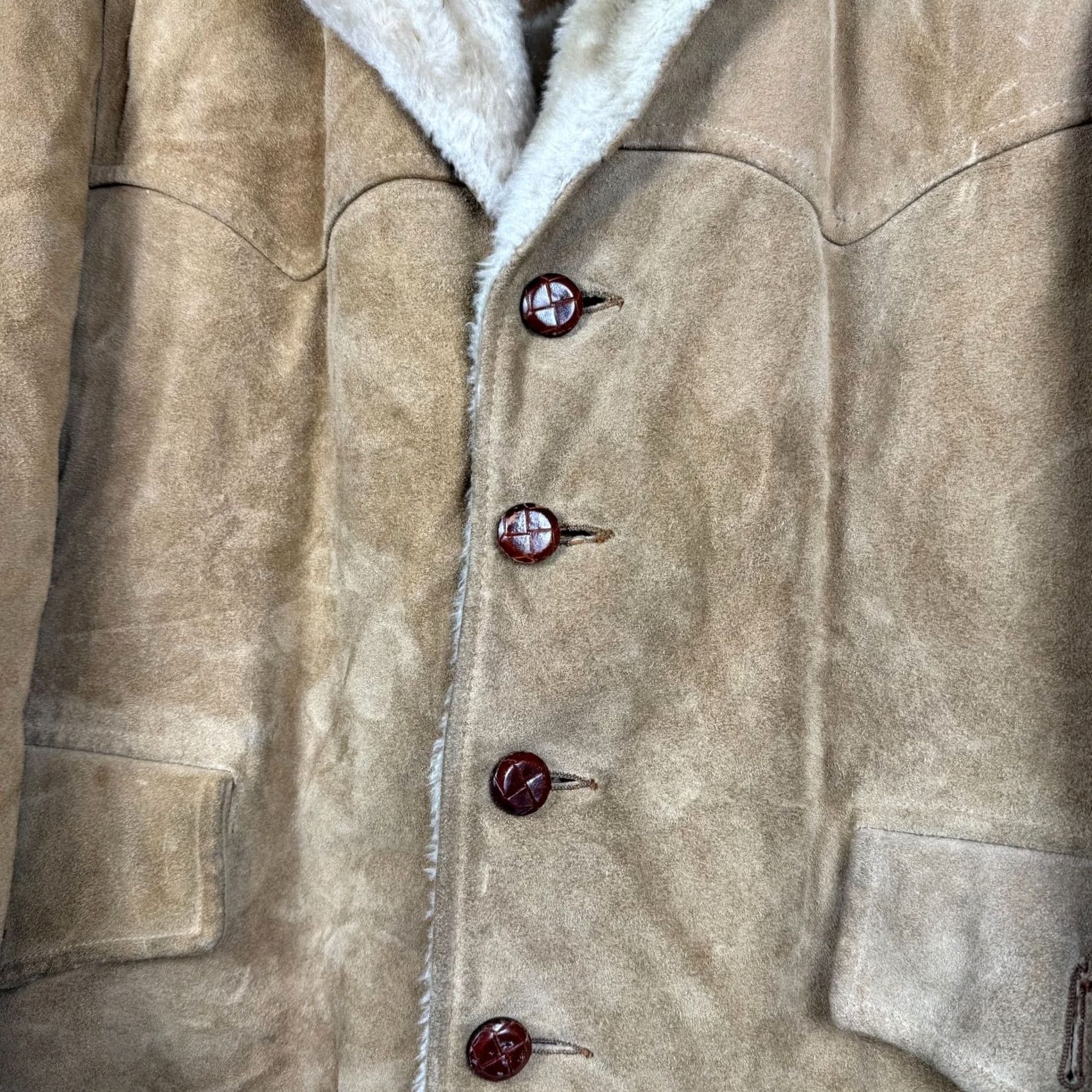 Urban Outfitters VINTAGE Outfitters Suede Rancher Western Coat Faux Fur Lined 1970s Mens L Brown Size US L / EU 52-54 / 3 - 4 Thumbnail
