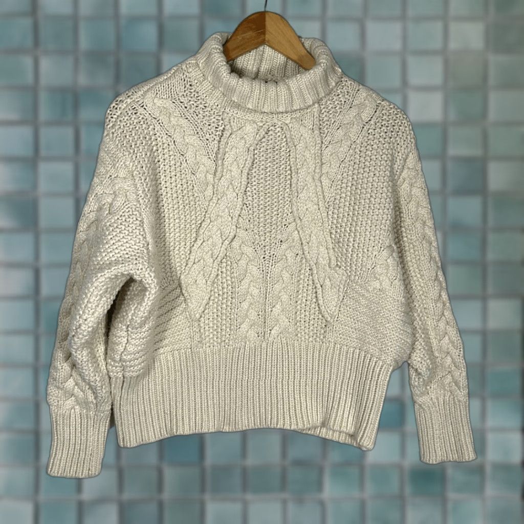 Zara ZARA Womens Medium Cream Cable Knit Sweater Cropped Roll Neck Pullover Size M / US 6-8 / IT 42-44 - 1 Thumbnail