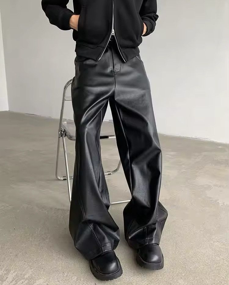Japanese Brand Streetwear Casual Pu Leather Straight Wide Leg Trousers Size US 33 - 7 Thumbnail
