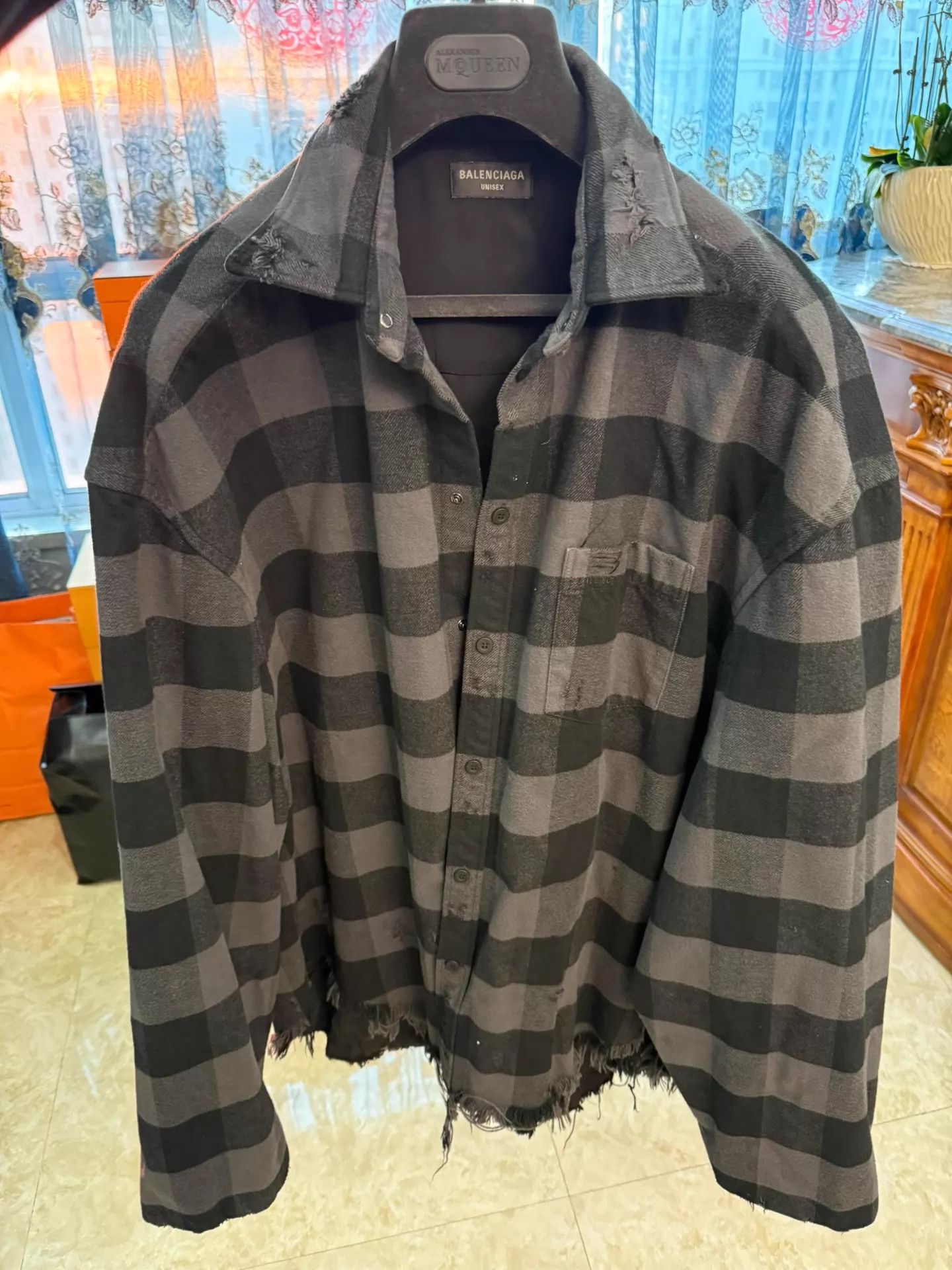 Balenciaga Balenciaga Bleached Flannel Check Shirt Jacket with