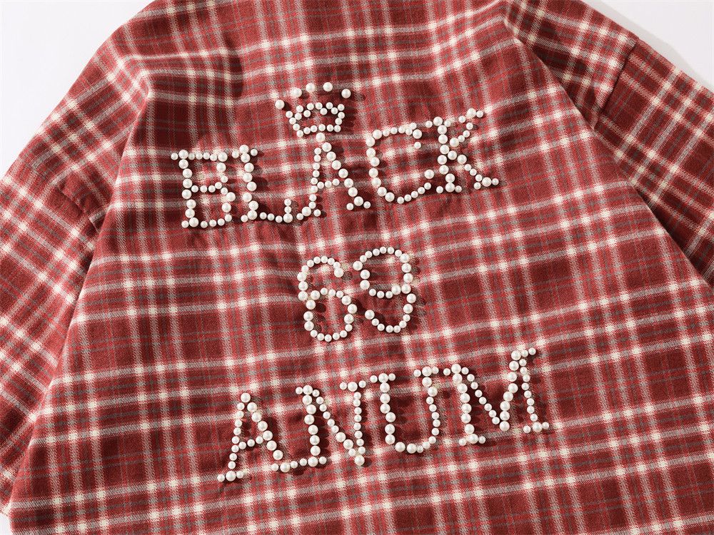 Japanese Brand × Vintage American loose men's trendy beaded letter plaid casual shirt Size US M / EU 48-50 / 2 - 5 Thumbnail