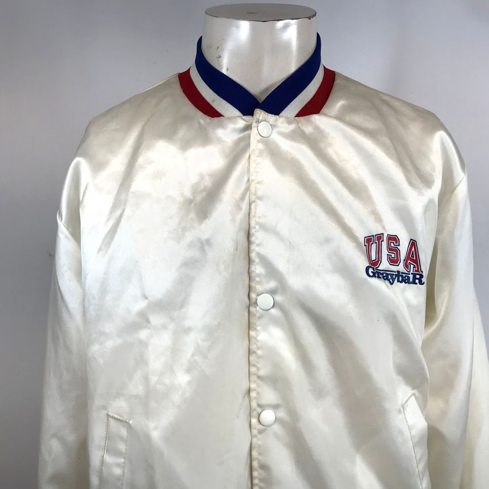 Vintage VINTAGE Graybar Varsity Bomber Jacket USA White Patriotic Snap Front XL Size US XL / EU 56 / 4 - 3 Thumbnail