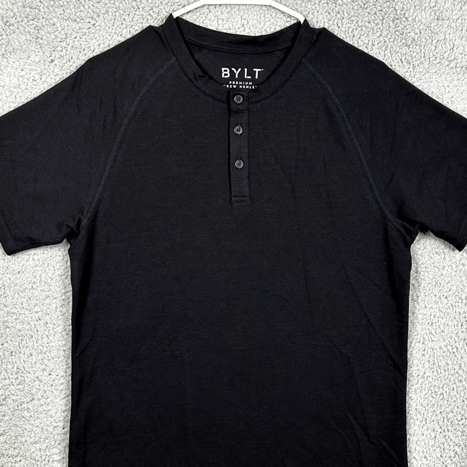 Vintage BYLT Henley Tee T-Shirt Men Small Black Short Sleeve Crew Premium Logo 67% Polyester 28% Cotton 5% Spandex Breathable Stretch Size US S / EU 44-46 / 1 - 2 Thumbnail