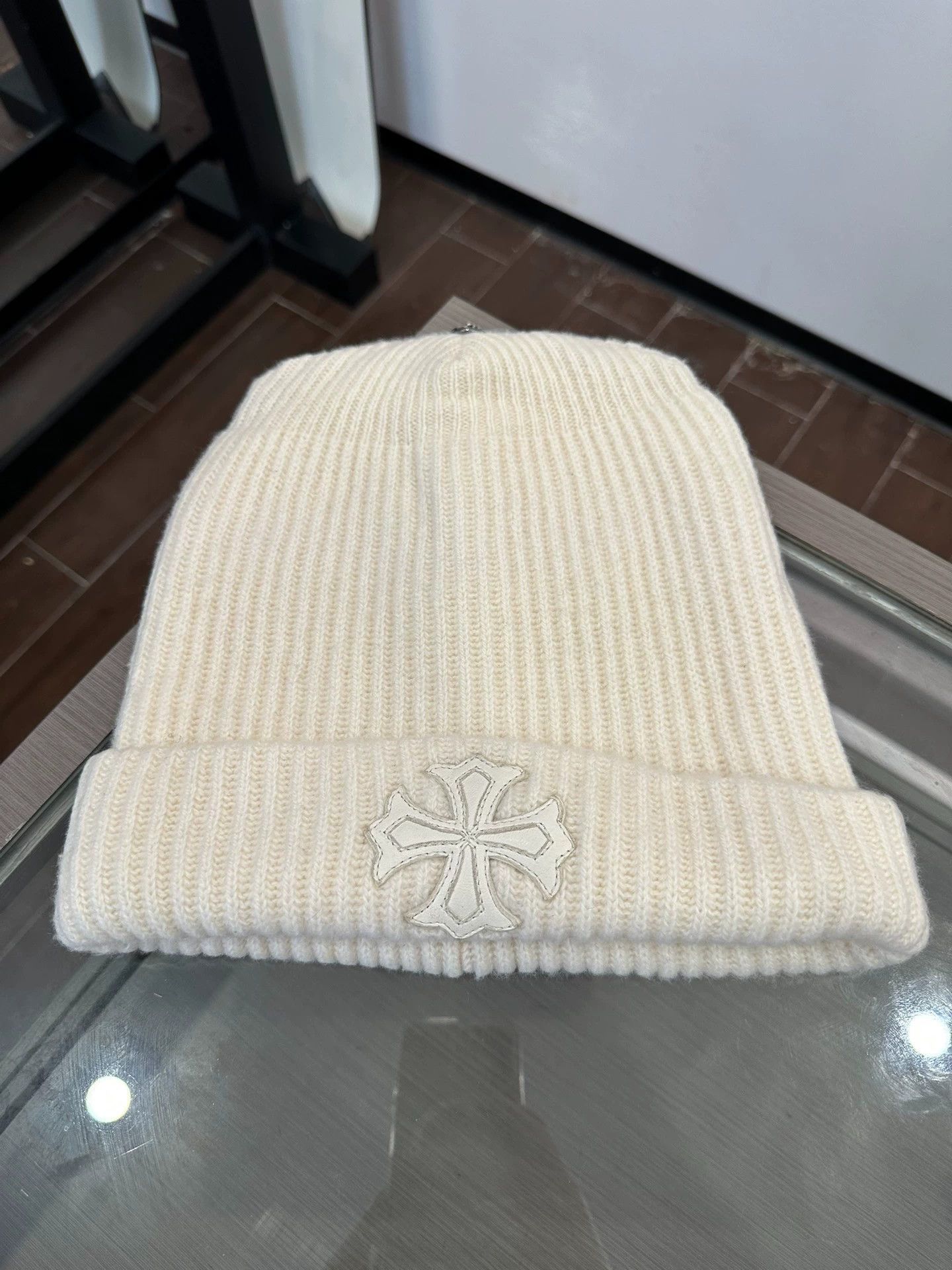Chrome Hearts Chrome Hearts Trim Leather White Wool Beanie - Brand Size ONE SIZE - 4 Thumbnail