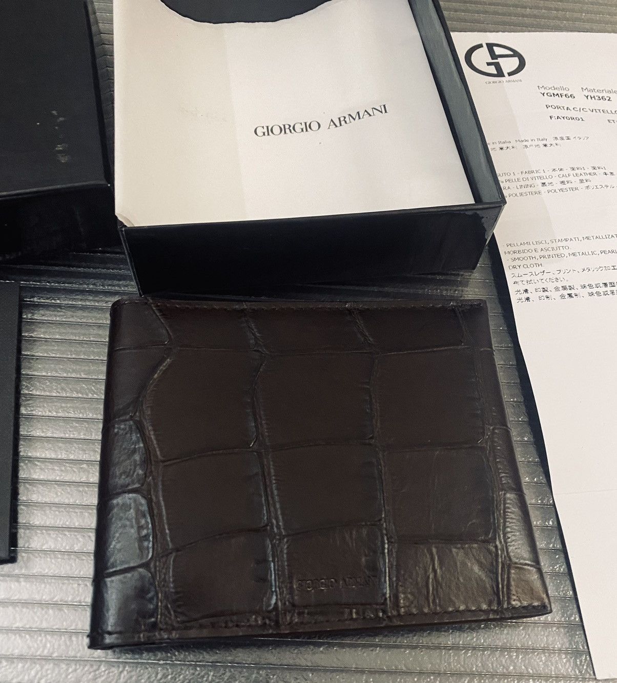 Giorgio Armani Giorgio Armani 🇮🇹 croc espresso leather 8 card wallet NEW Size ONE SIZE - 5 Thumbnail
