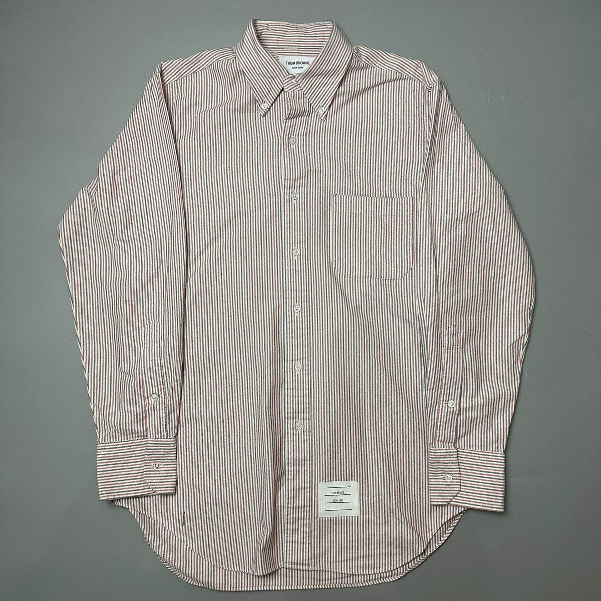 image of Thom Browne University Stripe Oxford Shirt in Red, Men's (Size XS)