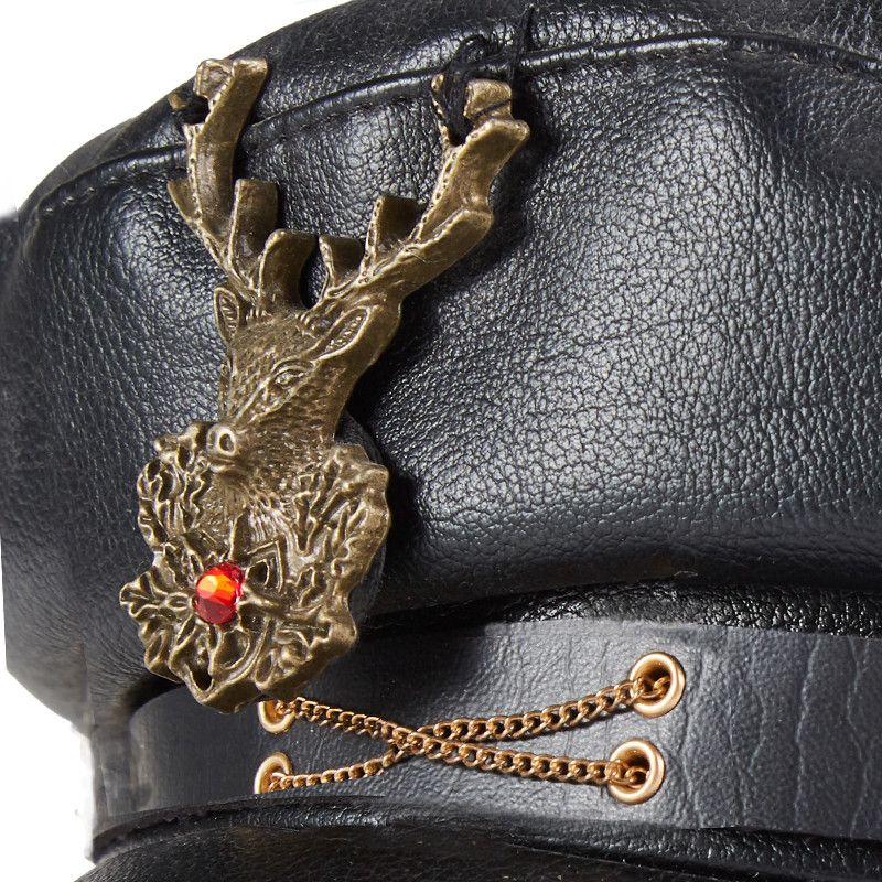 Leather × Vintage Peaked Cap Leather Cyberpunk Hunter with Screw Stud Size ONE SIZE - 4 Thumbnail