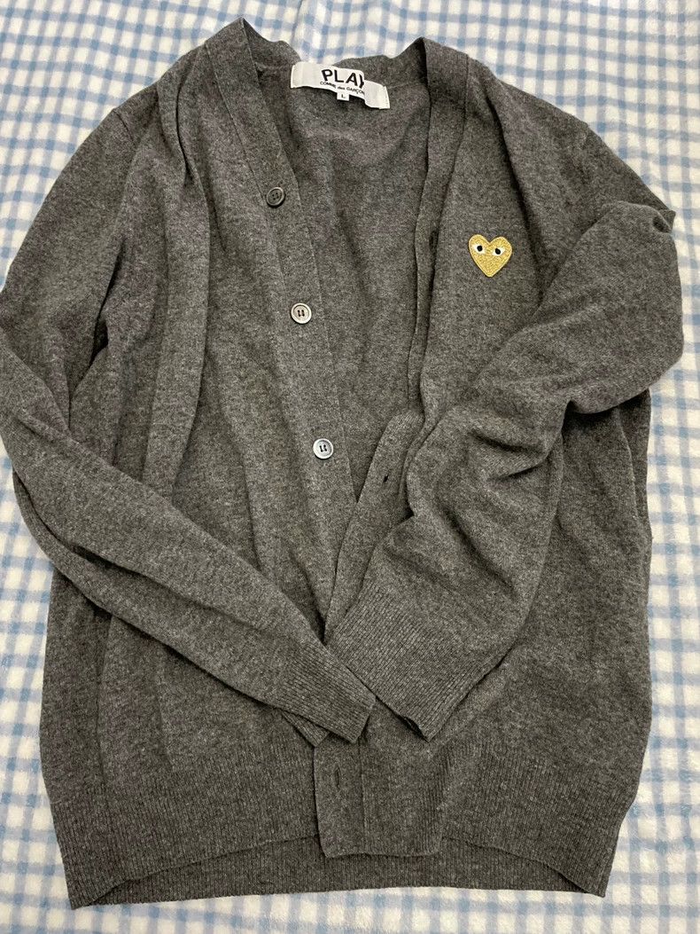 Comme Des Garcons Cardigan Gray Gold Heart