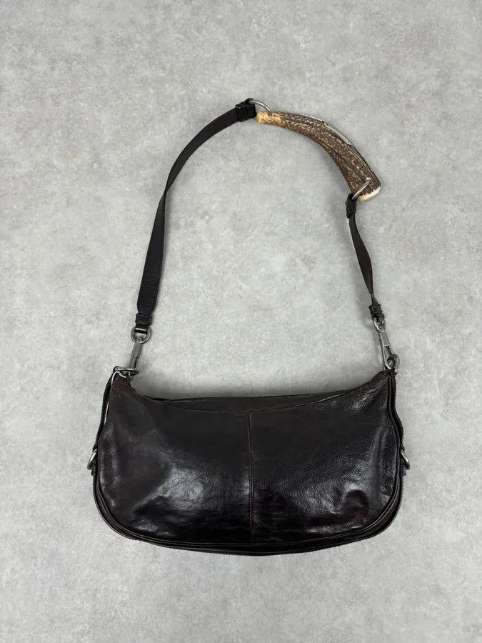 Yves Saint Laurent 2000s Yves Saint Laurent Mombasa Organic Horn Brown Leather Crossbody Bag Size ONE SIZE - 5 Thumbnail