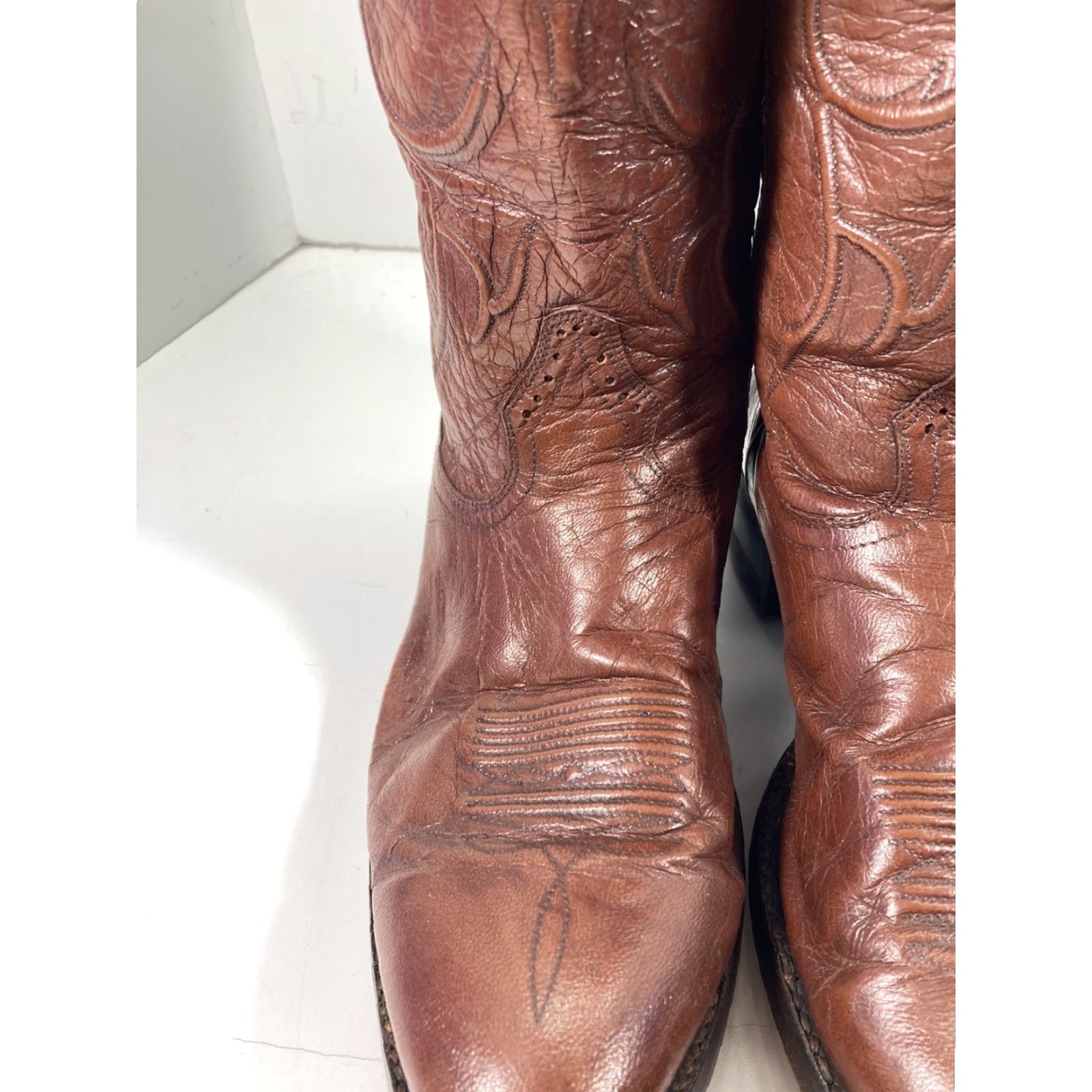 Vintage VINTAGE Chris Romero Boots Men Sz 9 D Brown Leather Pointed Toe New Heels Soles Western Leather Mens Size US 9 / EU 42 - 4 Thumbnail