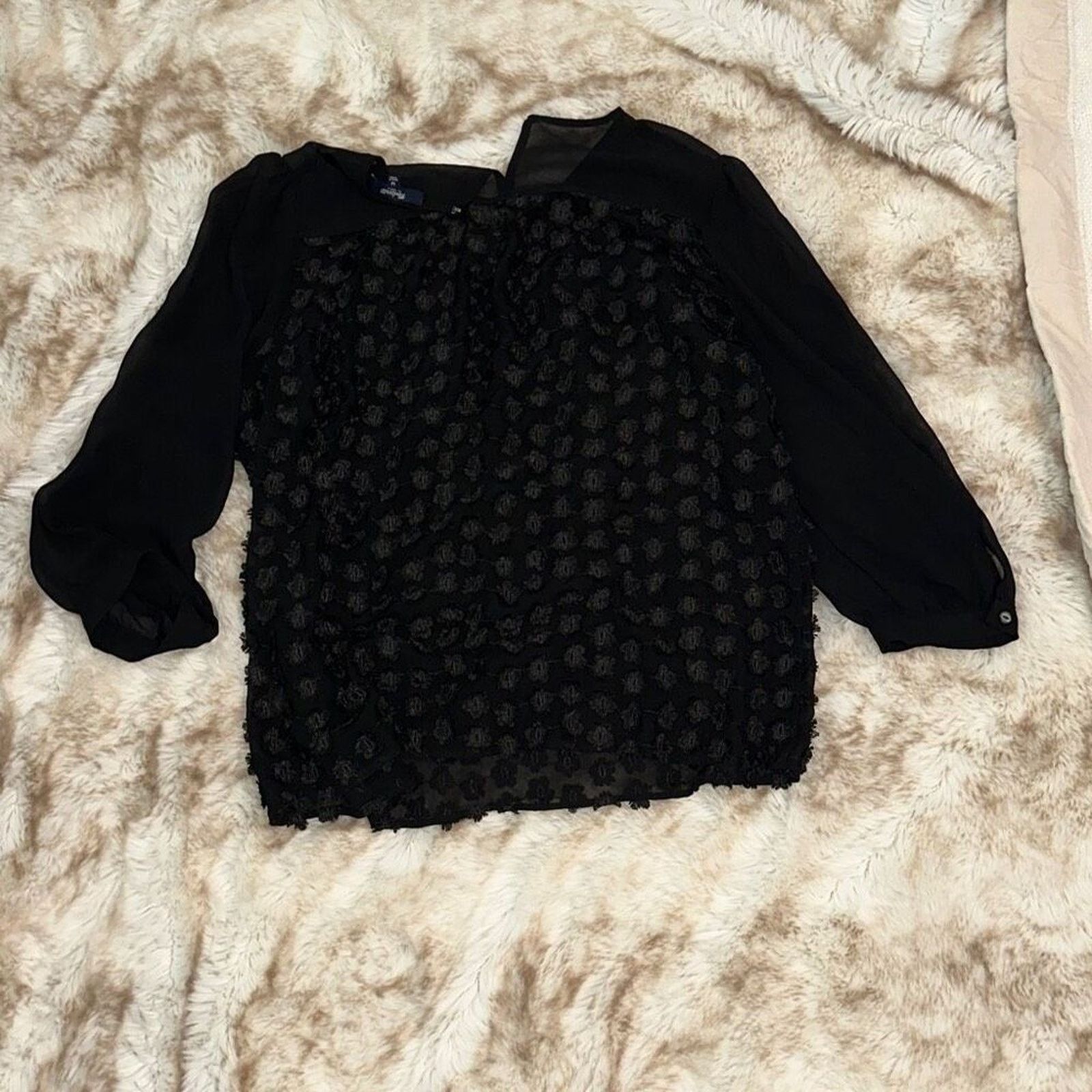 Madewell Madewell Floral Textured Black Sheer Blouse | Sz M Size M / US 6-8 / IT 42-44 - 5 Thumbnail