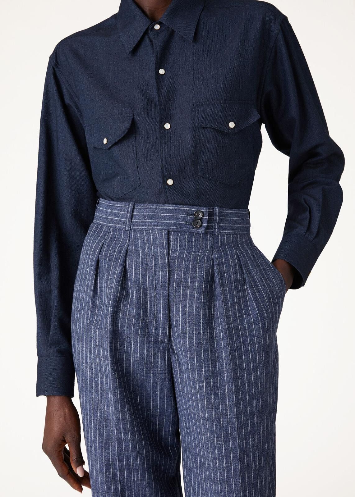 Loro Piana o1srvl11e0425 FAN7215 Rustin Linen Trouser in Blue Size 26" / US 2 / IT 38 - 4 Thumbnail