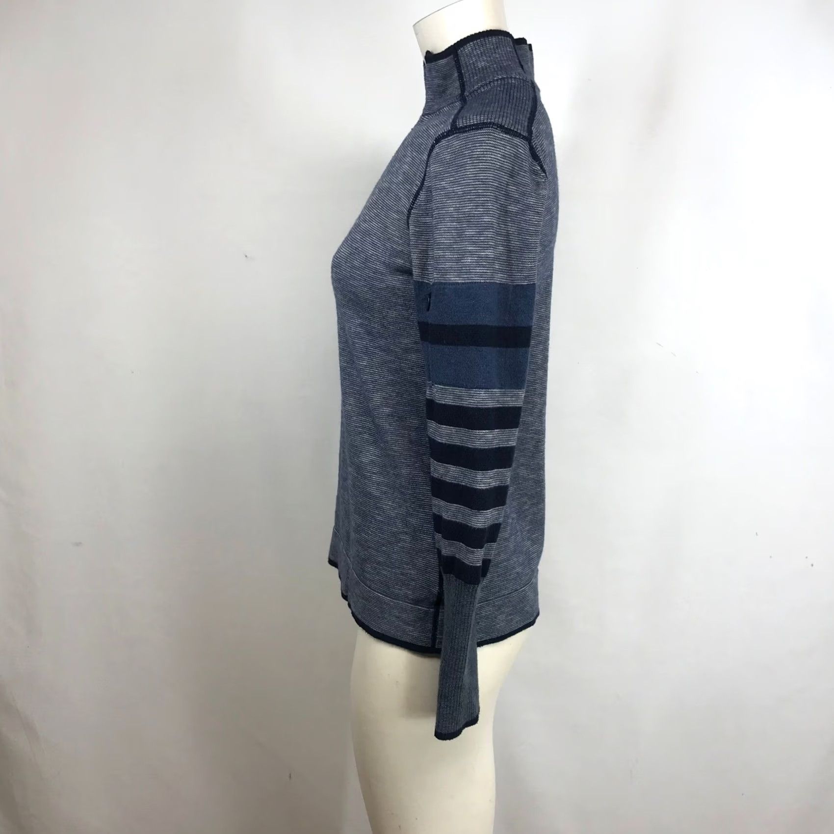 Prana Prana Womens Blue Striped Quarter Zip Sweater SMALL Mock Neck Wool Blend Knit Size S / US 4 / IT 40 - 6 Thumbnail