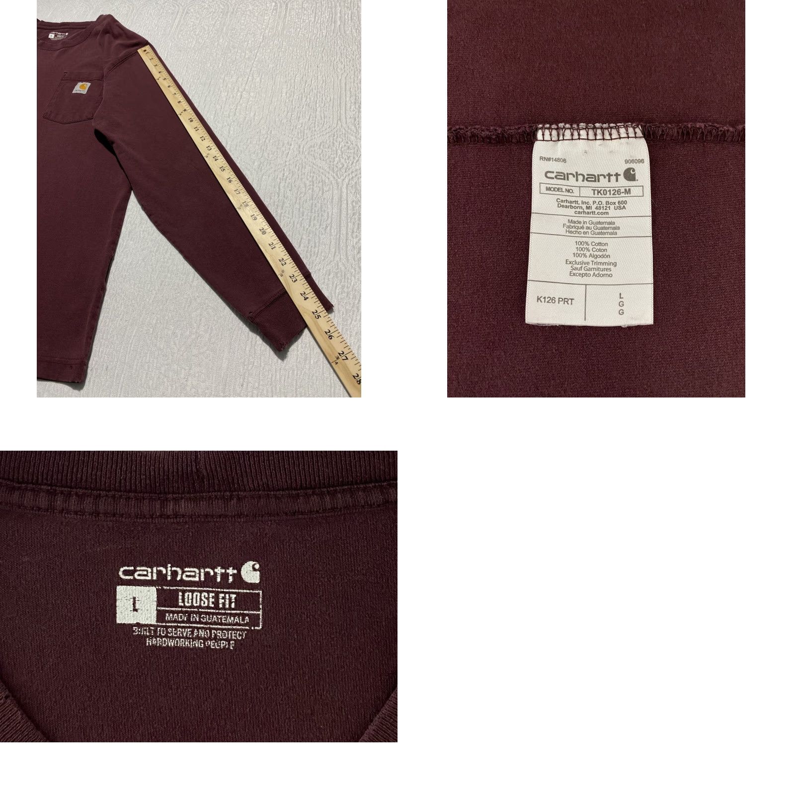 Carhartt Carhartt Shirt Mens Large Maroon Long Sleeve Pocket Workwear Loose Fit K126 PRT Size US L / EU 52-54 / 3 - 9 Thumbnail