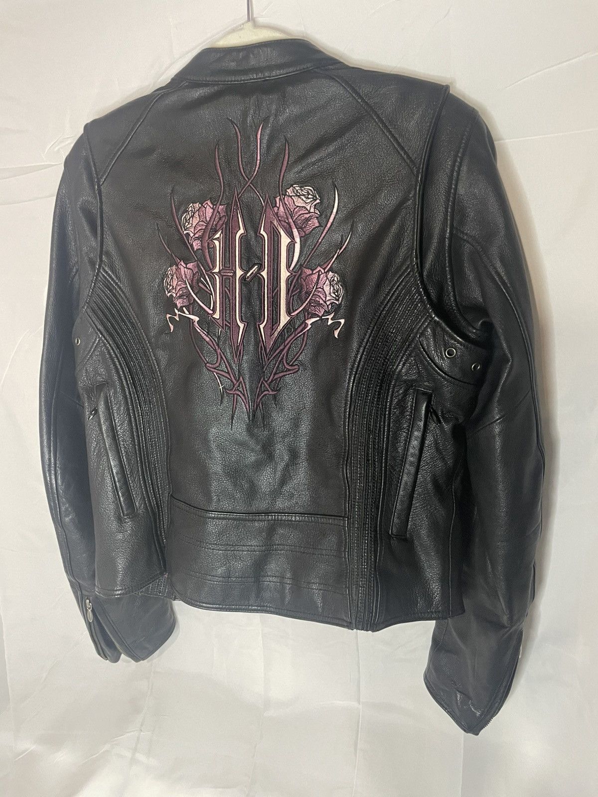 Harley Davidson 2007 Harley Davidson Roses Leather Biker Jacket Black + Pink Size US M / EU 48-50 / 2 - 3 Thumbnail