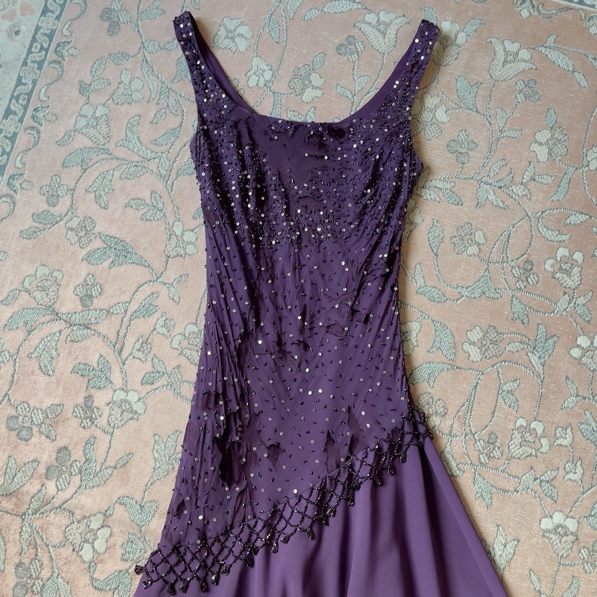 Alex Evenings Vintage Purple Silk Burnout & Chiffon Beaded Dress (S–M) Size M / US 6-8 / IT 42-44 - 16 Thumbnail