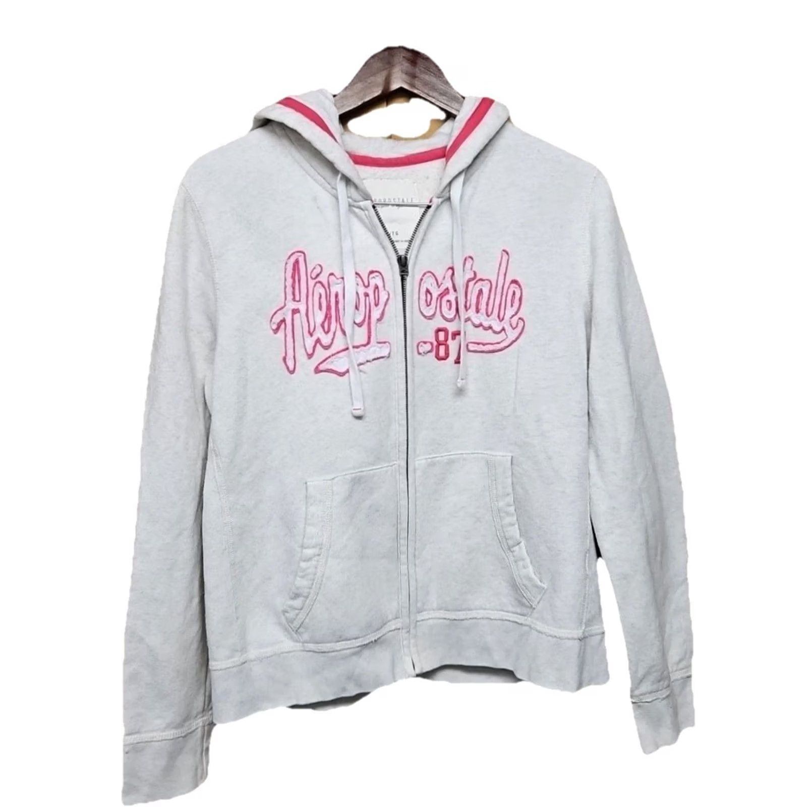Vintage Aéropostale Y2K Zip Hoodie Womens XL Gray Pink Logo Full Zip Hoodie Size XL / US 12-14 / IT 48-50 - 2 Thumbnail
