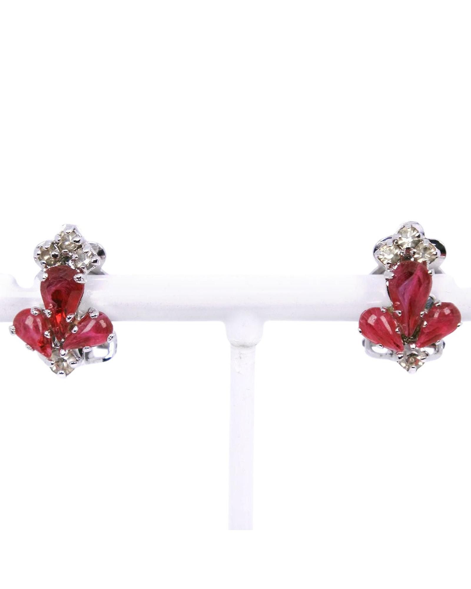 image of Dior Vintage Silver Flower Earrings With Pink Accents, Women's