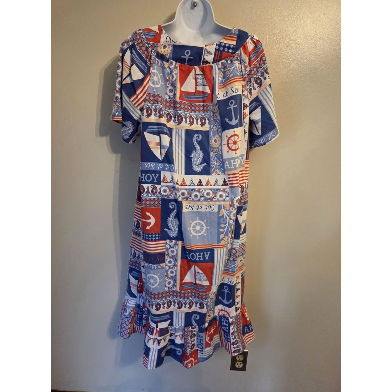 Nautica VINTAGE Anthony Richards House Dress Muumuu Womens M Patriotic Nautical Size M / US 6-8 / IT 42-44 - 6 Thumbnail