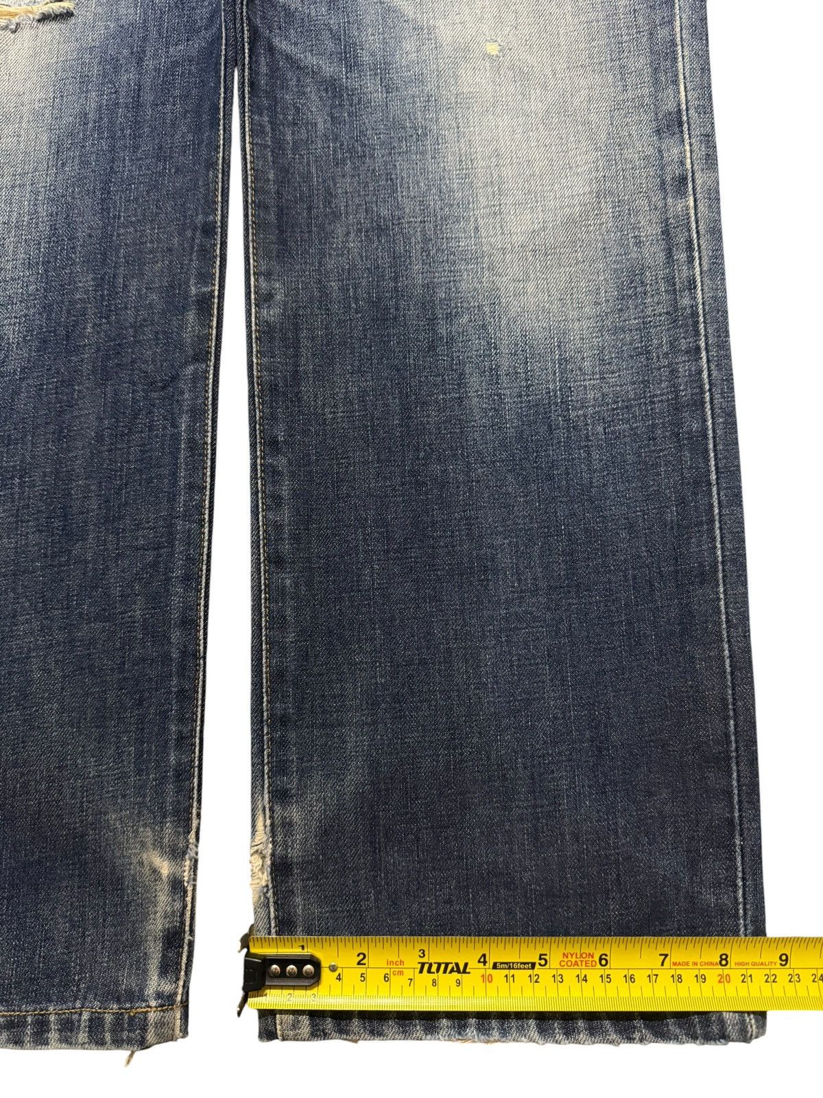 Edwin Vintage 90s Edwin 503 Blue Wash Whiskers Distressed Wide Leg Size US 31 - 15 Thumbnail