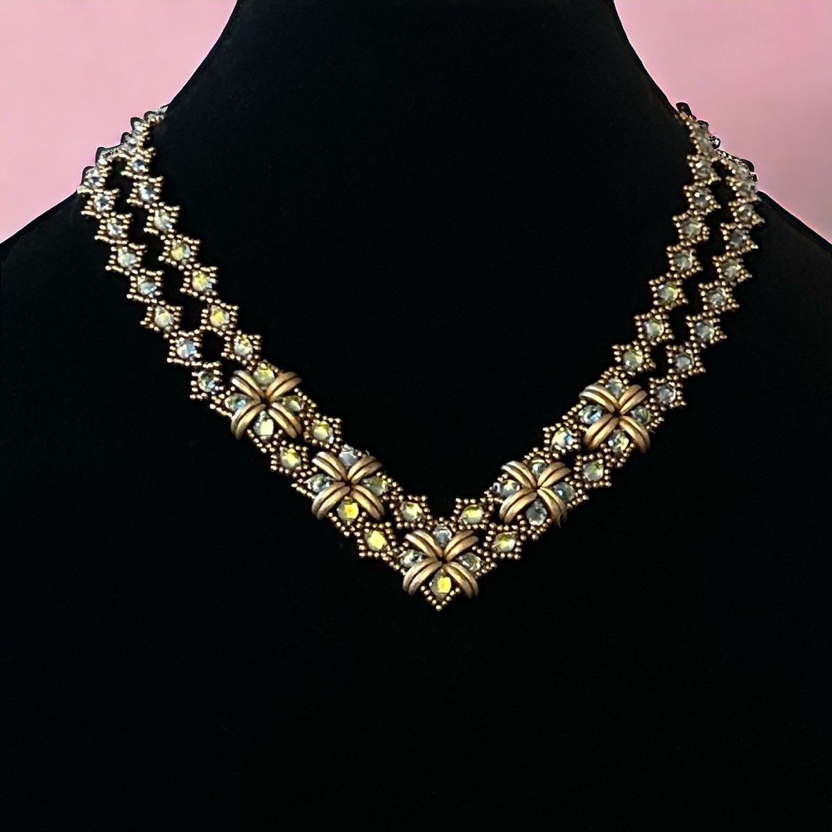 Other Handcrafted watercolor rhinestone seed bead chevron necklace Size ONE SIZE - 1 Thumbnail
