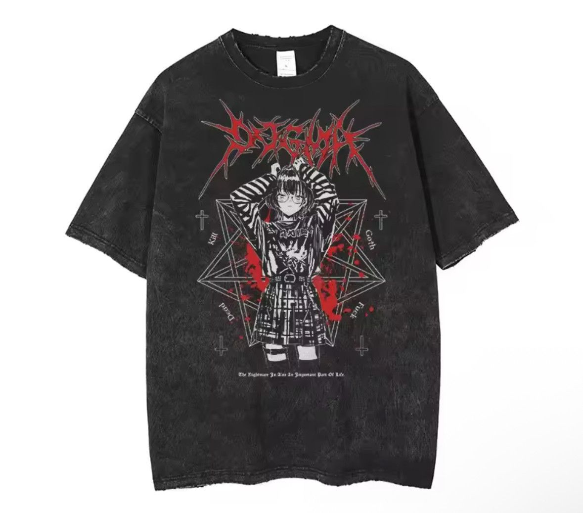 Japanese Brand Streetwear Y2K Vintage Gothic Punk Anime Girl Washed T-Shirt Size US XL / EU 56 / 4 - 1 Thumbnail