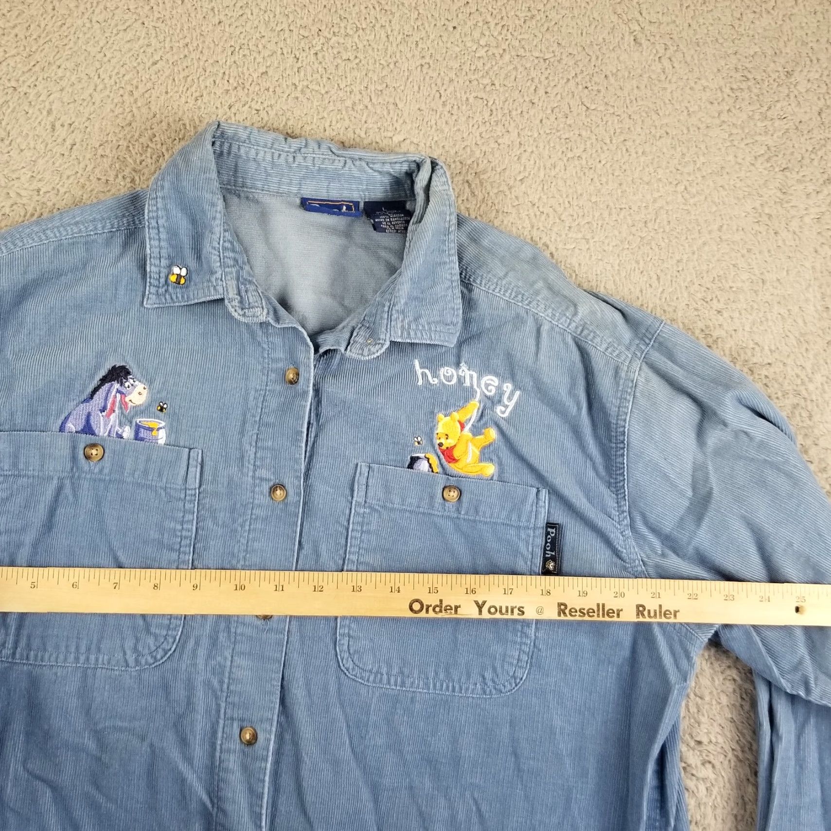 Disney VINTAGE Winnie the Pooh Eeyore Button-Up Shirt Corduroy Long Sleeve Adult Large Blue 90s Unisex Size L / US 10 / IT 46 - 6 Thumbnail