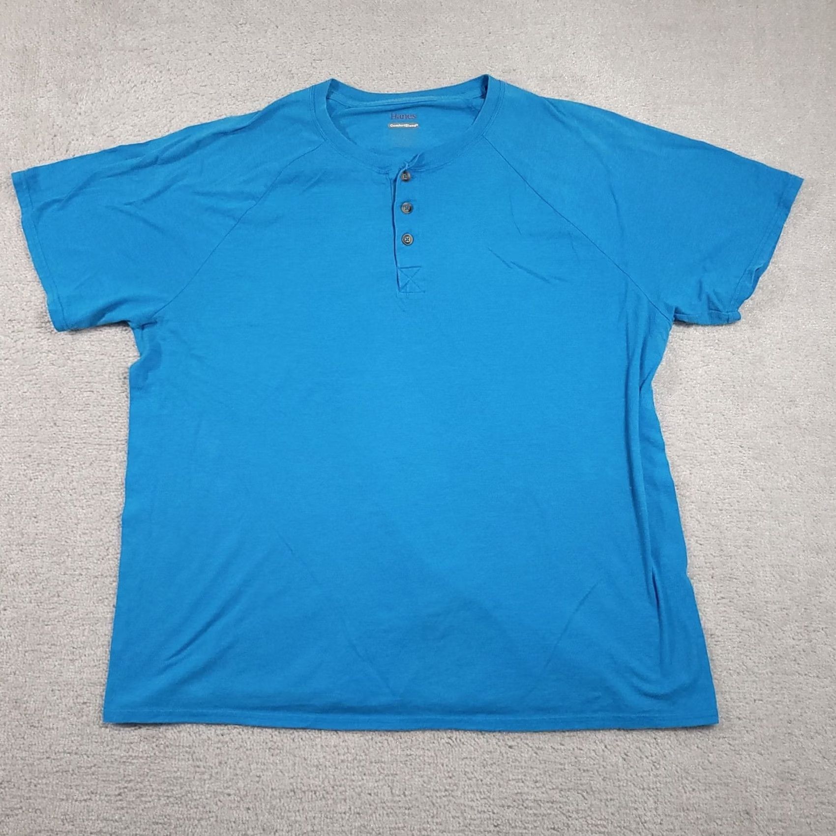 Hanes Hanes Shirt Mens 2XL Blue Short Sleeve Henley Comfort Stretch Grunge Work Skater Shirt Men Regular Short Sleeve Henley Blue 2XL Hanes Mens Shirt Size US XXL / EU 58 / 5 - 2 Thumbnail