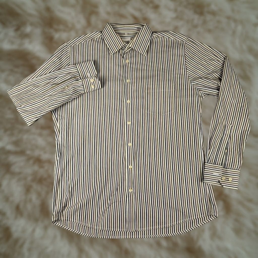 Vintage Haupt Shirt Mens Medium Beige Blue Striped Button-Up Long Sleeve Shirt Size US M / EU 48-50 / 2 - 1 Thumbnail