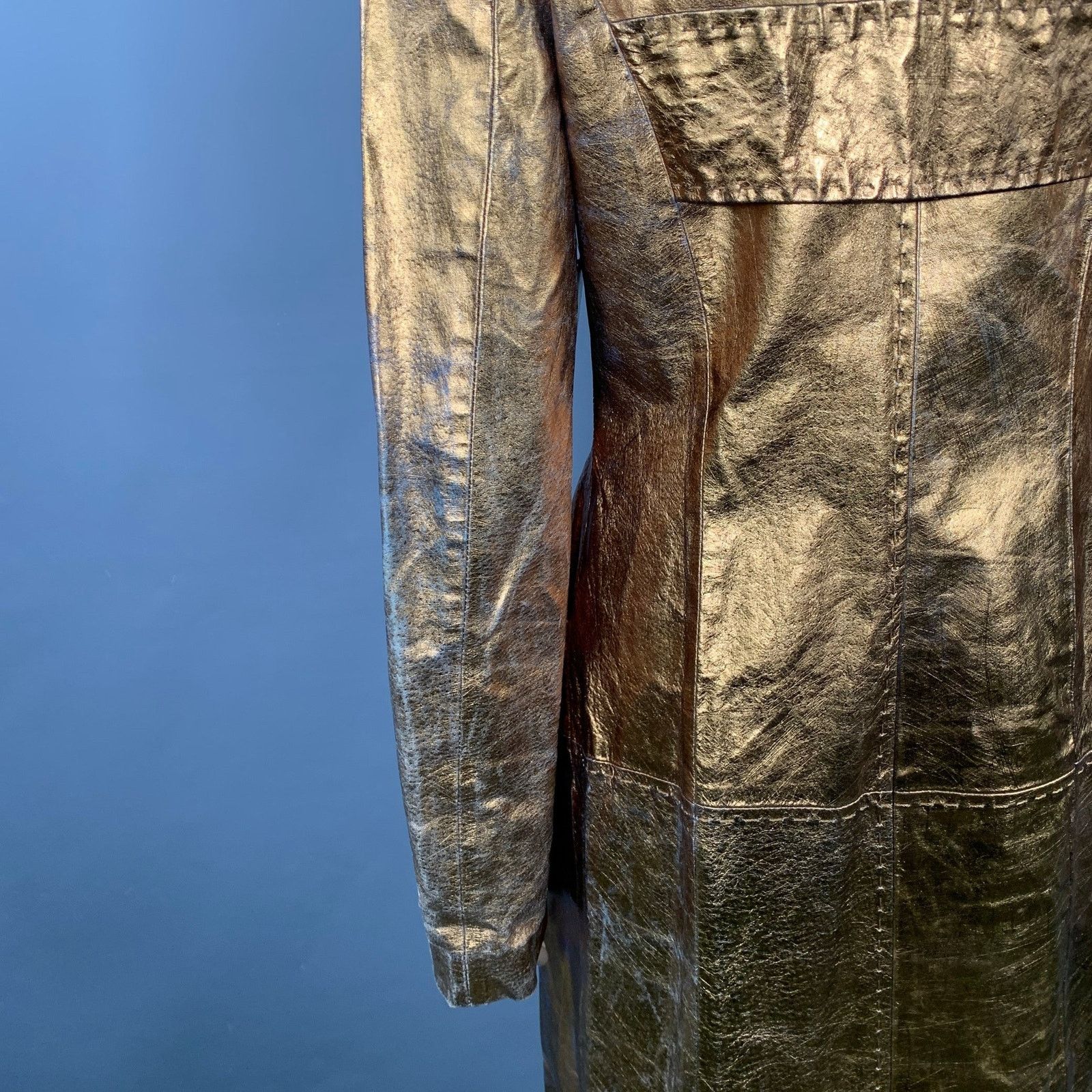 Just Cavalli Size 4 Gold Metallic Leather Distressed Snaps Coat Size S / US 4 / IT 40 - 7 Thumbnail