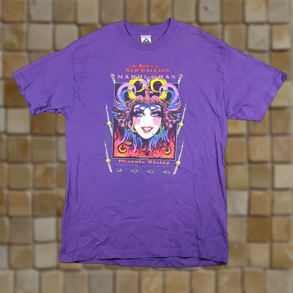 Vintage VINTAGE New Orleans Mardi Gras Whimsical Phoenix Size L Purple Party Mask T Shirt Party Size US L / EU 52-54 / 3 - 1 Thumbnail