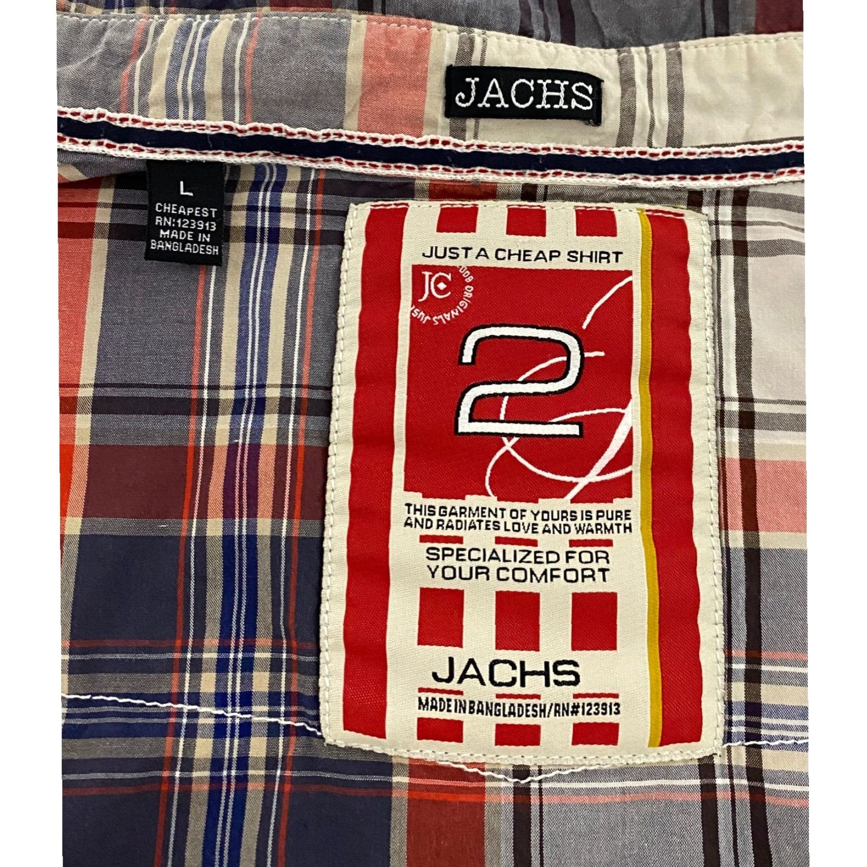 Vintage JACHS NY Mens Large Plaid Western Pearl Snap Button Down Shirt Red Blue Cotton Size US L / EU 52-54 / 3 - 6 Thumbnail