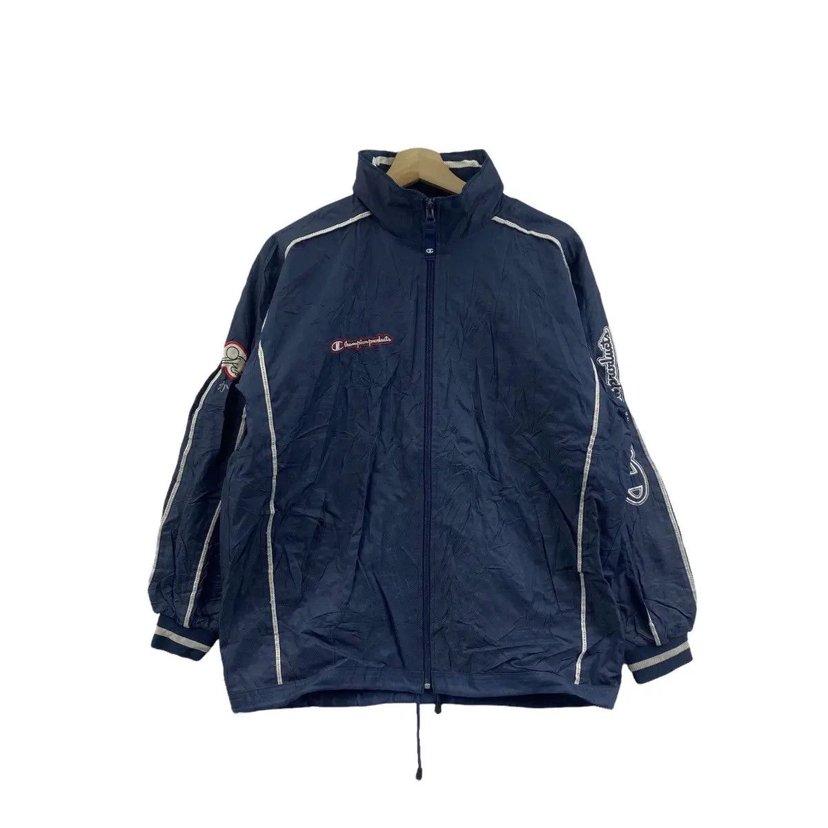 Vtg 90’ CHAMPION PRODUCTS USA Side Logo Blue Jacket