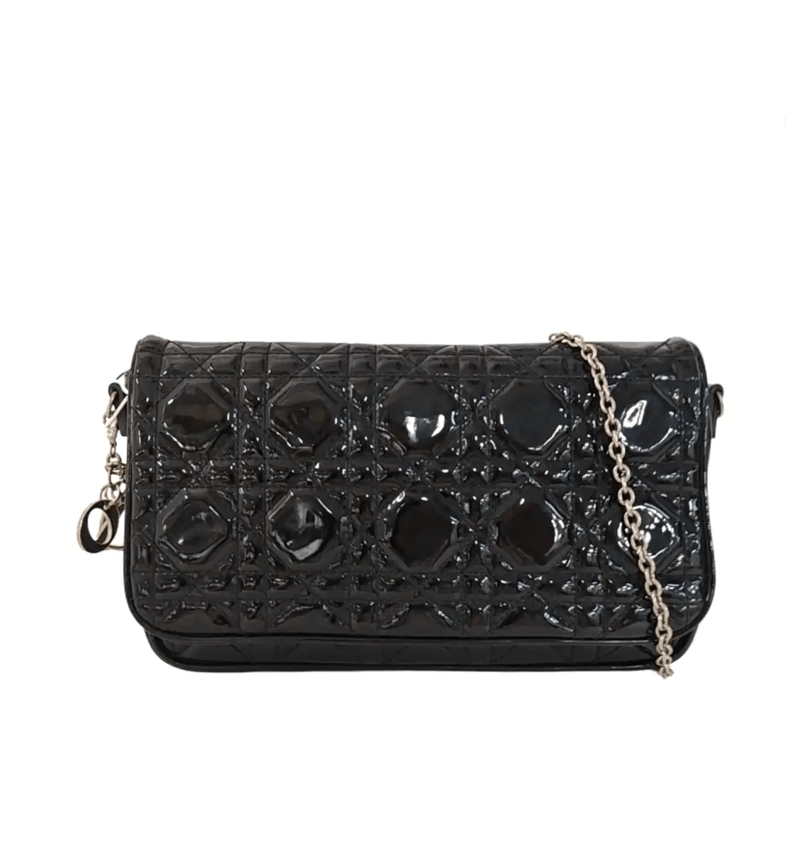 Dior DIOR Lady Dior black patent leather rattan plaid quilted shoulder bag crossbody Size ONE SIZE - 1 Thumbnail