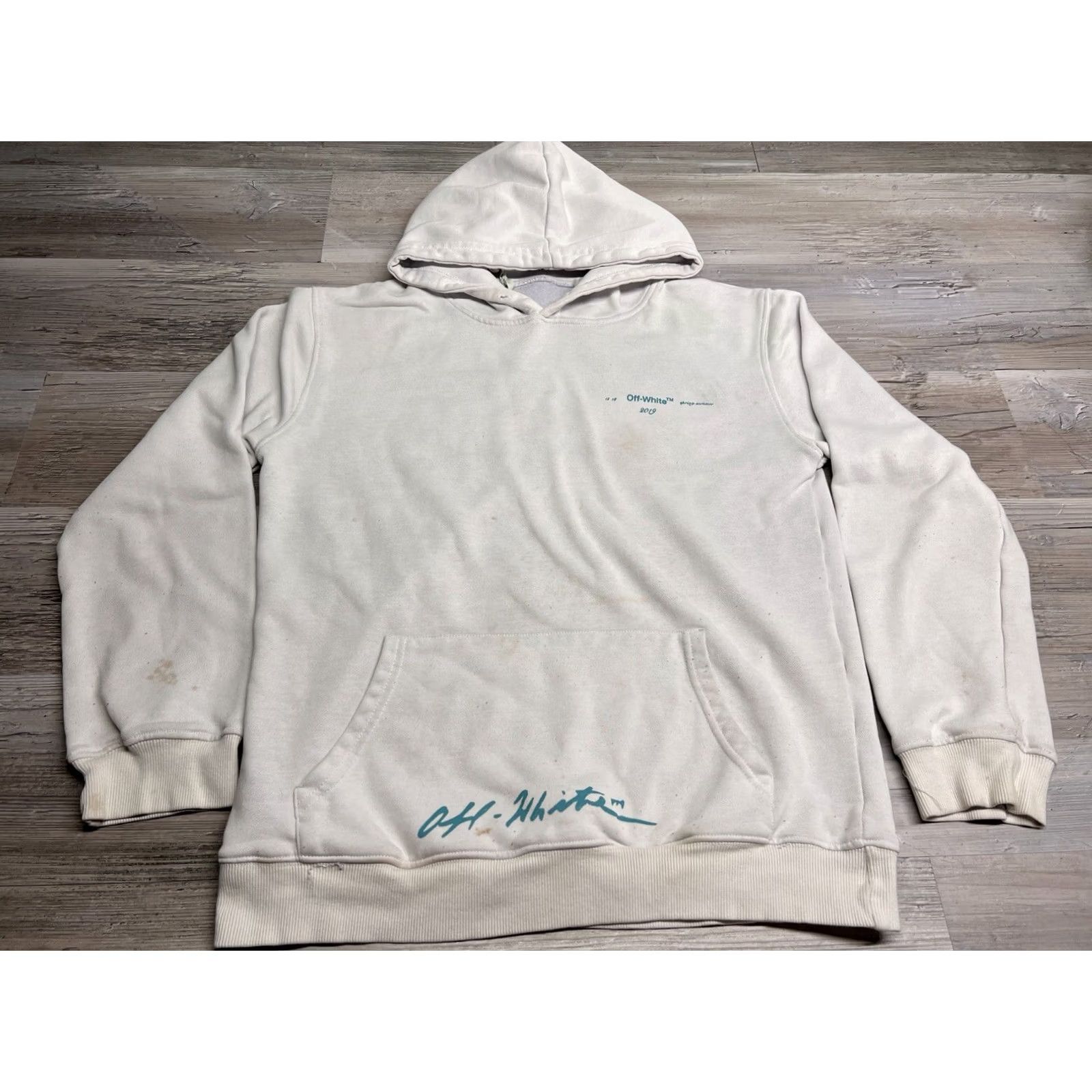 Off-White VINTAGE Off-White Hoodie Unisex Adults XL White Drawstring Hooded Logo 90s Graffiti Arrows SS19 AS-IS Size US XL / EU 56 / 4 - 2 Thumbnail