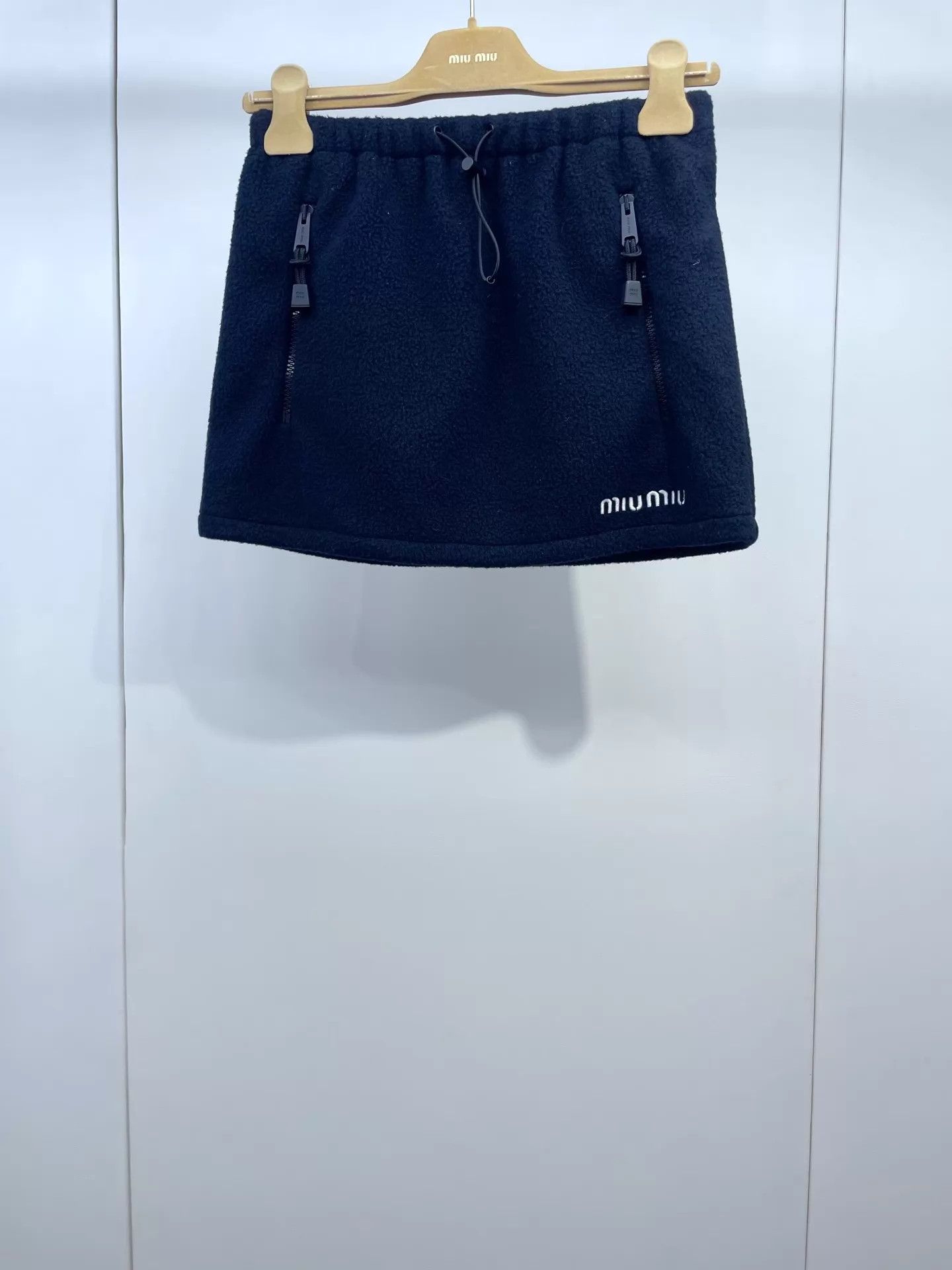 Miu Miu MIU MIU Navy Blue Fleece Drawstring Waist Skirt 97 New Size 25" / US 0 / IT 36 - 1 Thumbnail